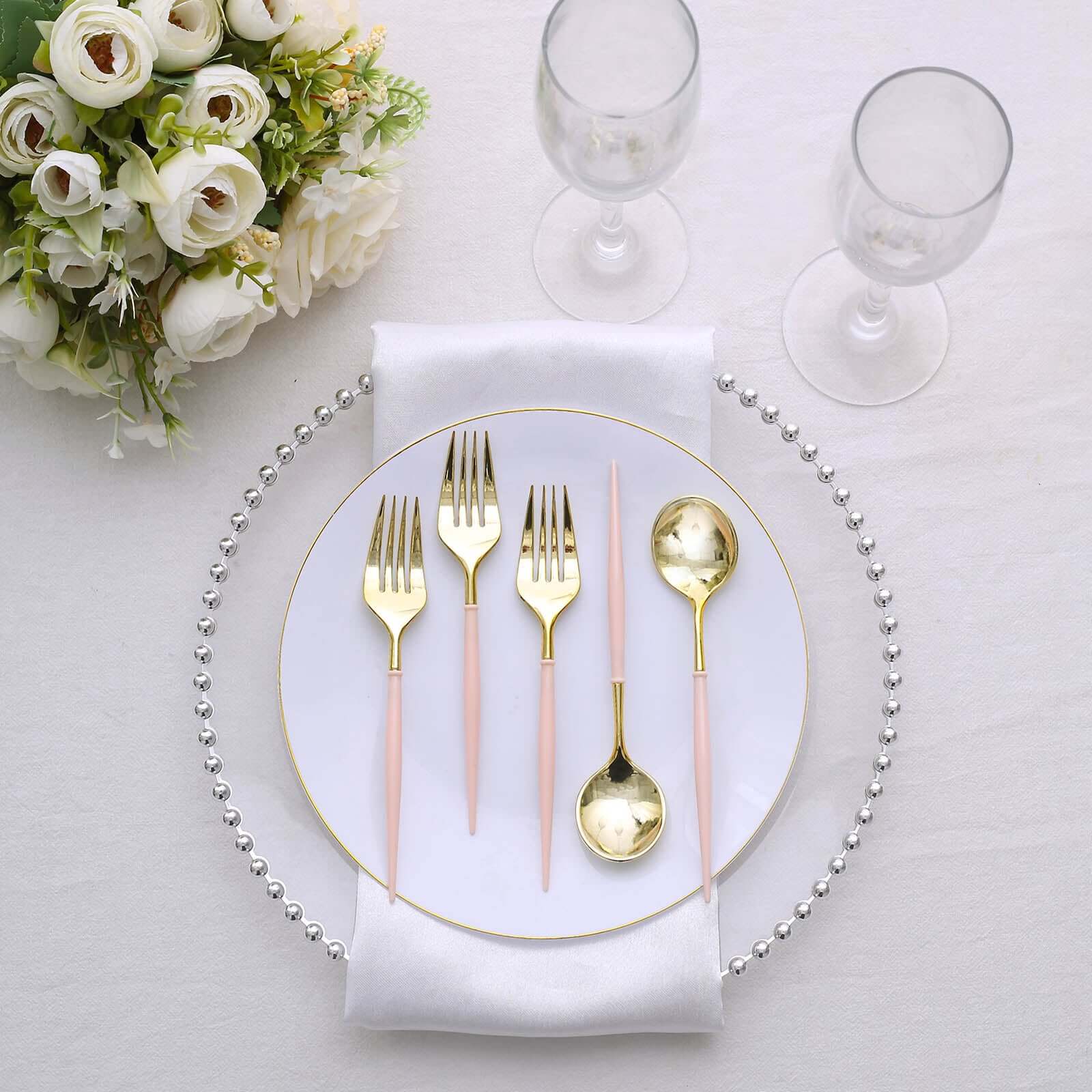 24-Pack Plastic Fork and Spoon Set Gold/Rose Gold - Heavy Duty Disposable Modern Utensils 6