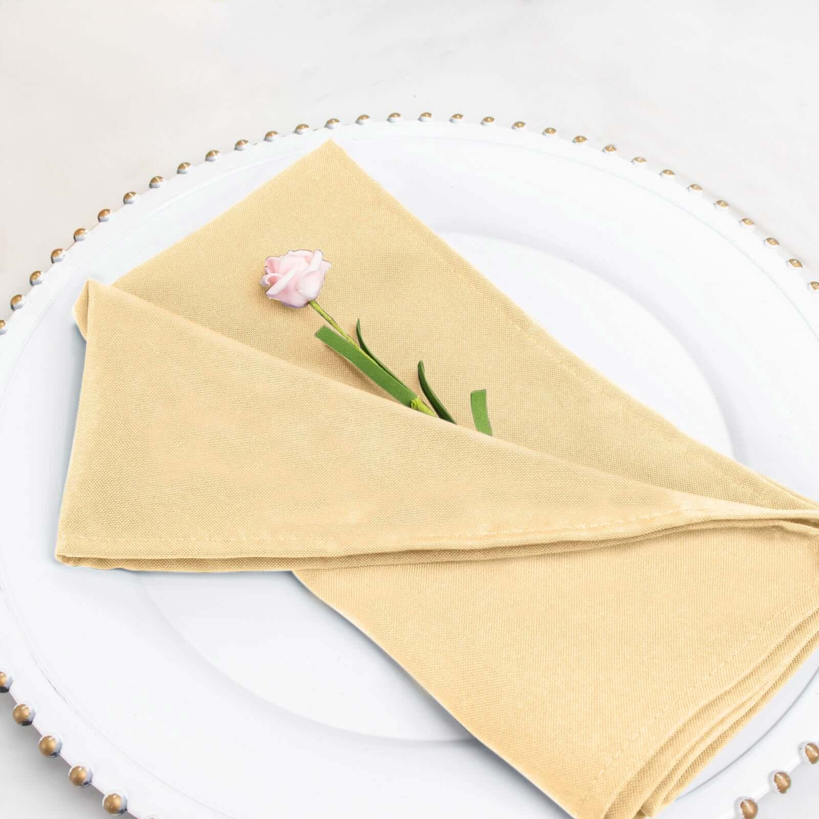 5 Pack Premium Polyester 20x20 Napkins Champagne - Wrinkle-Resistant & Durable Dinner Napkins