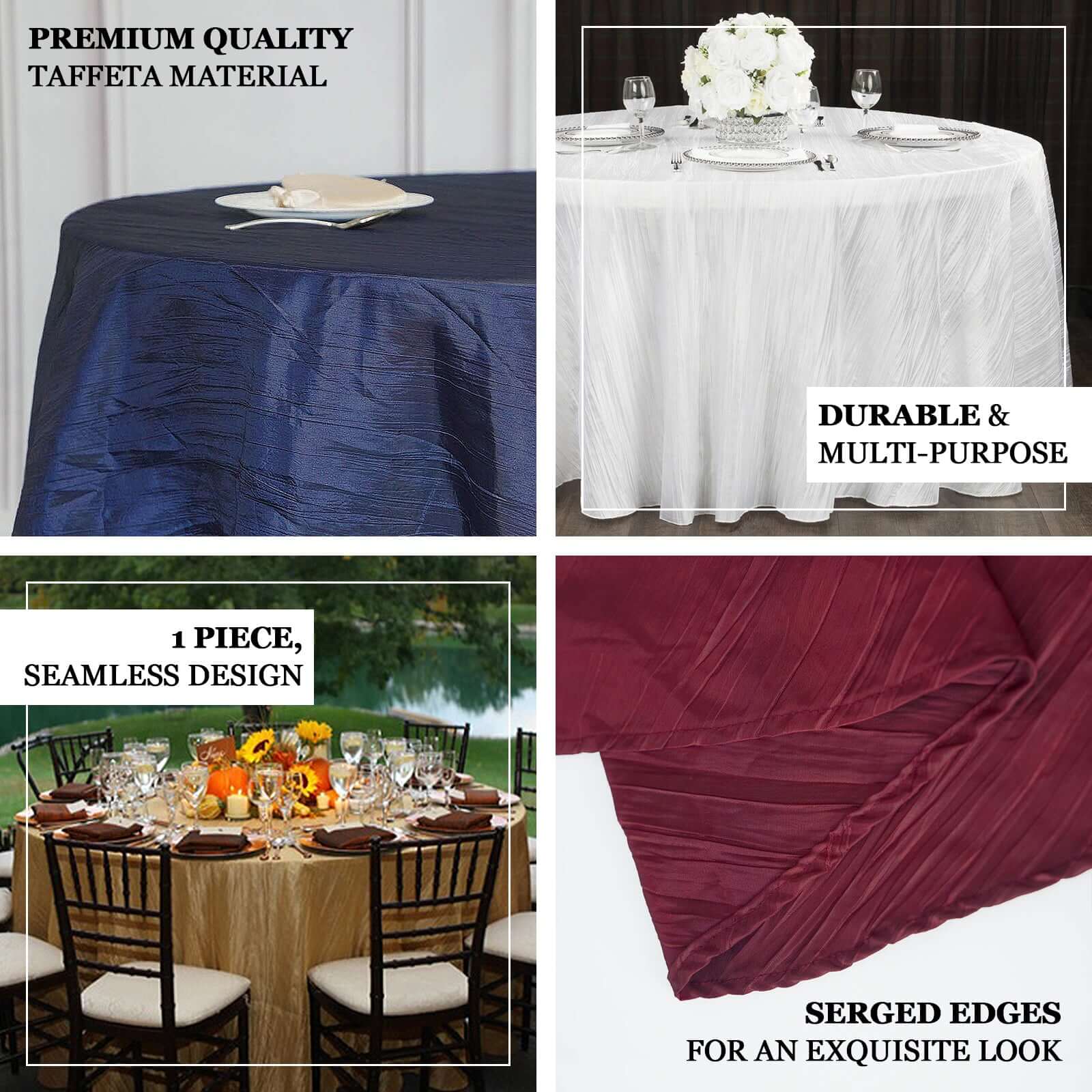 Taffeta 132 Round Tablecloth Red - Seamless Accordion Crinkle Table Cover