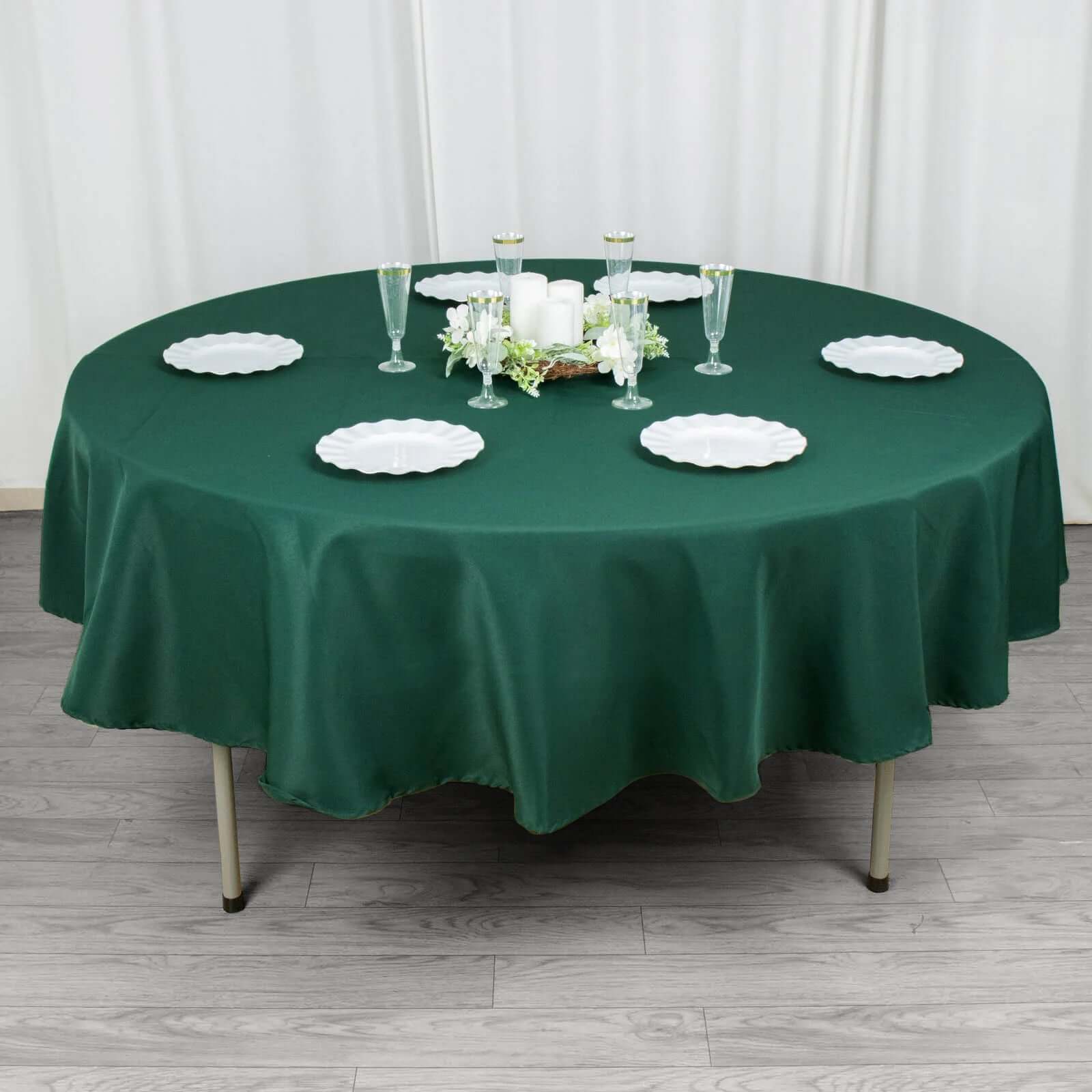 Premium Polyester 90 Round Tablecloth Hunter Emerald Green - Stain and Wrinkle-Resistant Design with 220GSM Thickness Table Cover