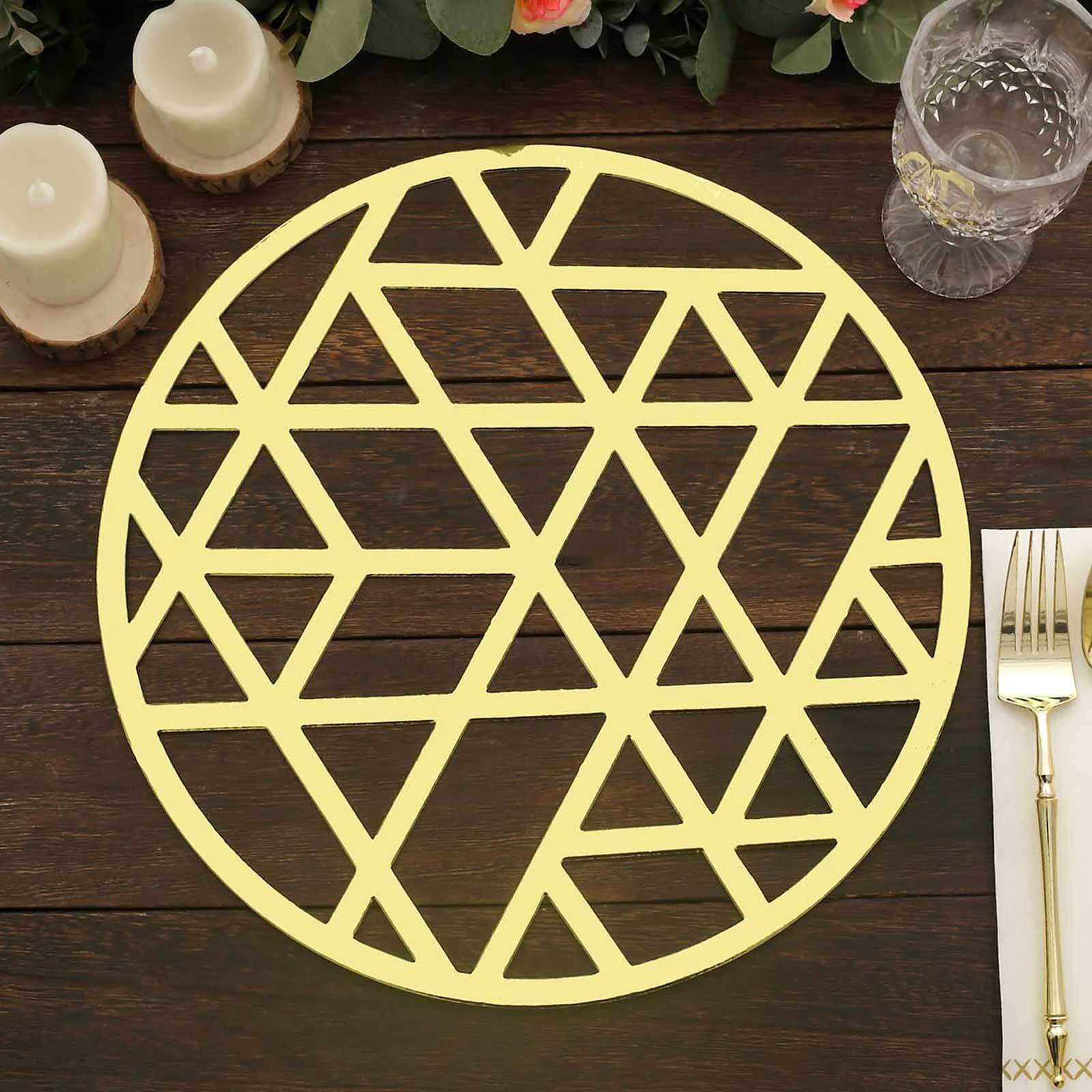 6-Pack Disposable Table Placemats in Metallic Gold Laser Cut Geometric Triangle Design - 700GSM Cardboard Placemats for Glamorous Table Settings 13