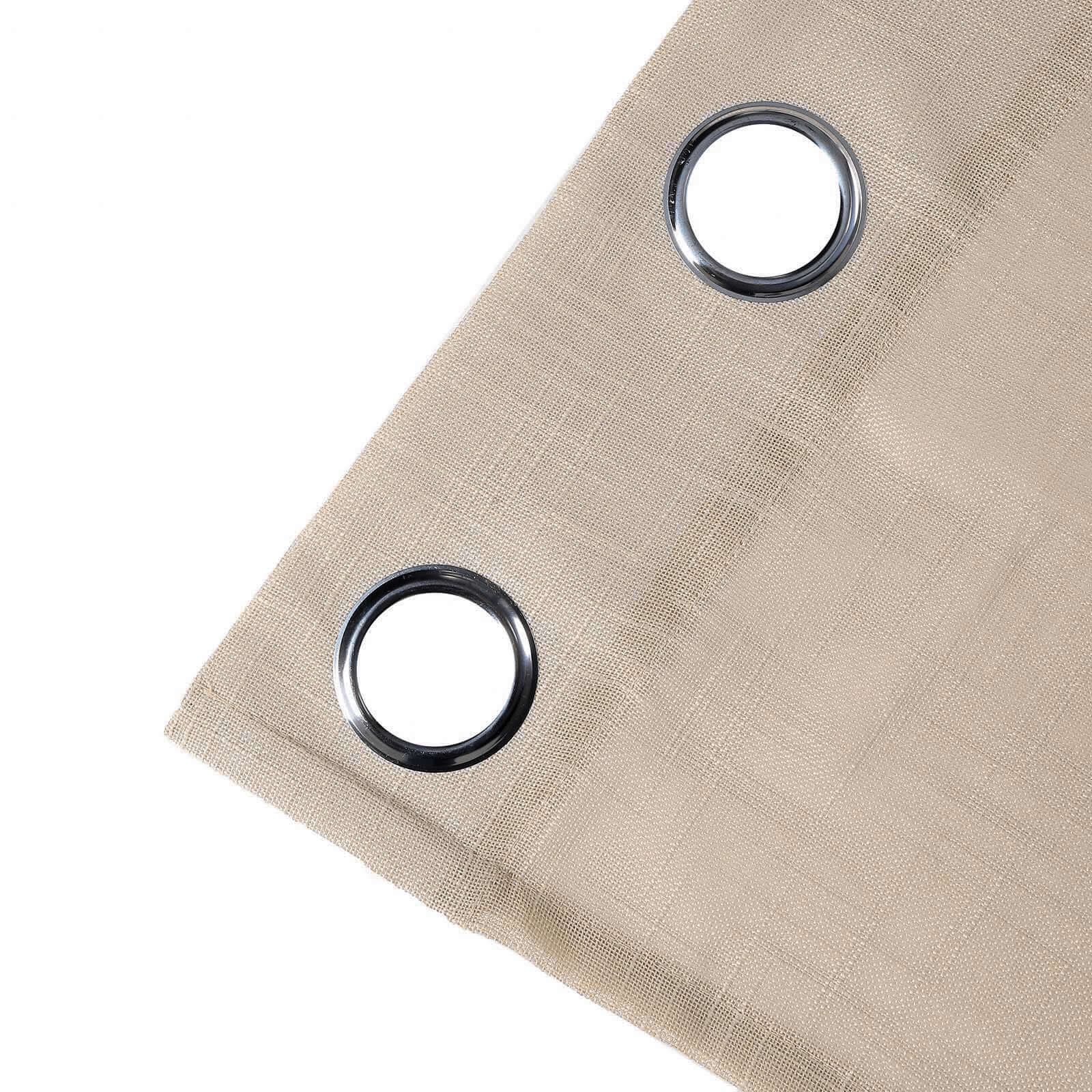 2 Pack Handmade Beige Faux Linen Curtains 52x64, Curtain Panels With Chrome Grommets