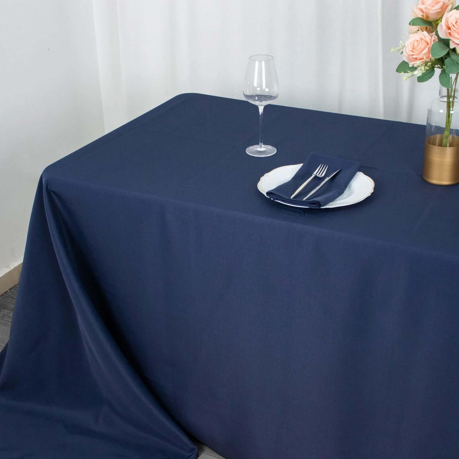 Premium Polyester 90x156 Rectangle Tablecloth Navy Blue - Seamless 220GSM Stain-Resistant Table Cover