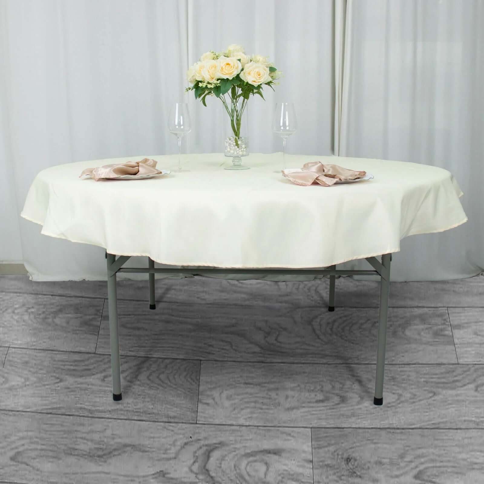 Premium Polyester 70 Round Tablecloth Ivory - Stain and Wrinkle-Resistant 220GSM Table Cover