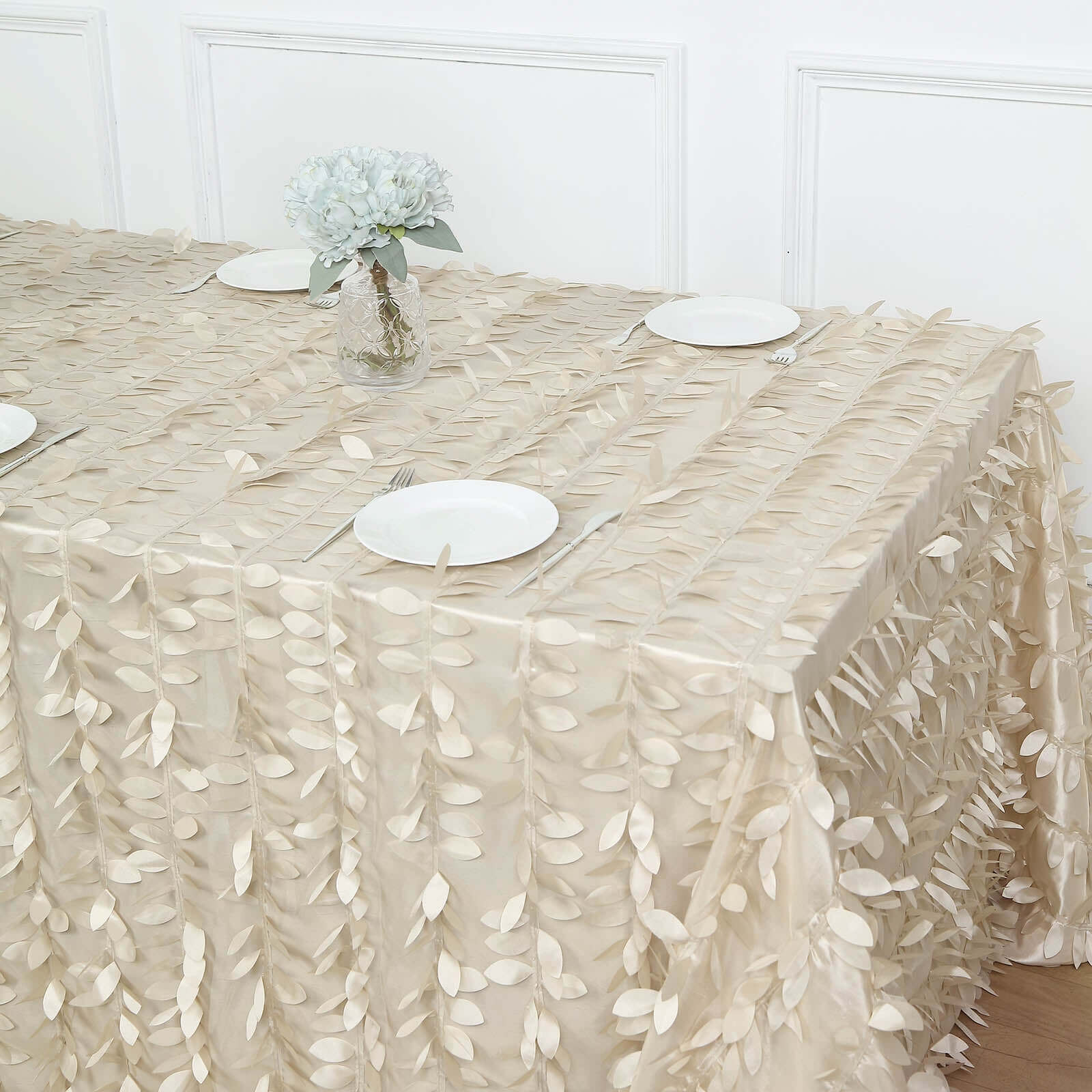 Taffeta 90x156 Rectangle Tablecloth Beige | 3D Leaf Petal Design Seamless Table Cover