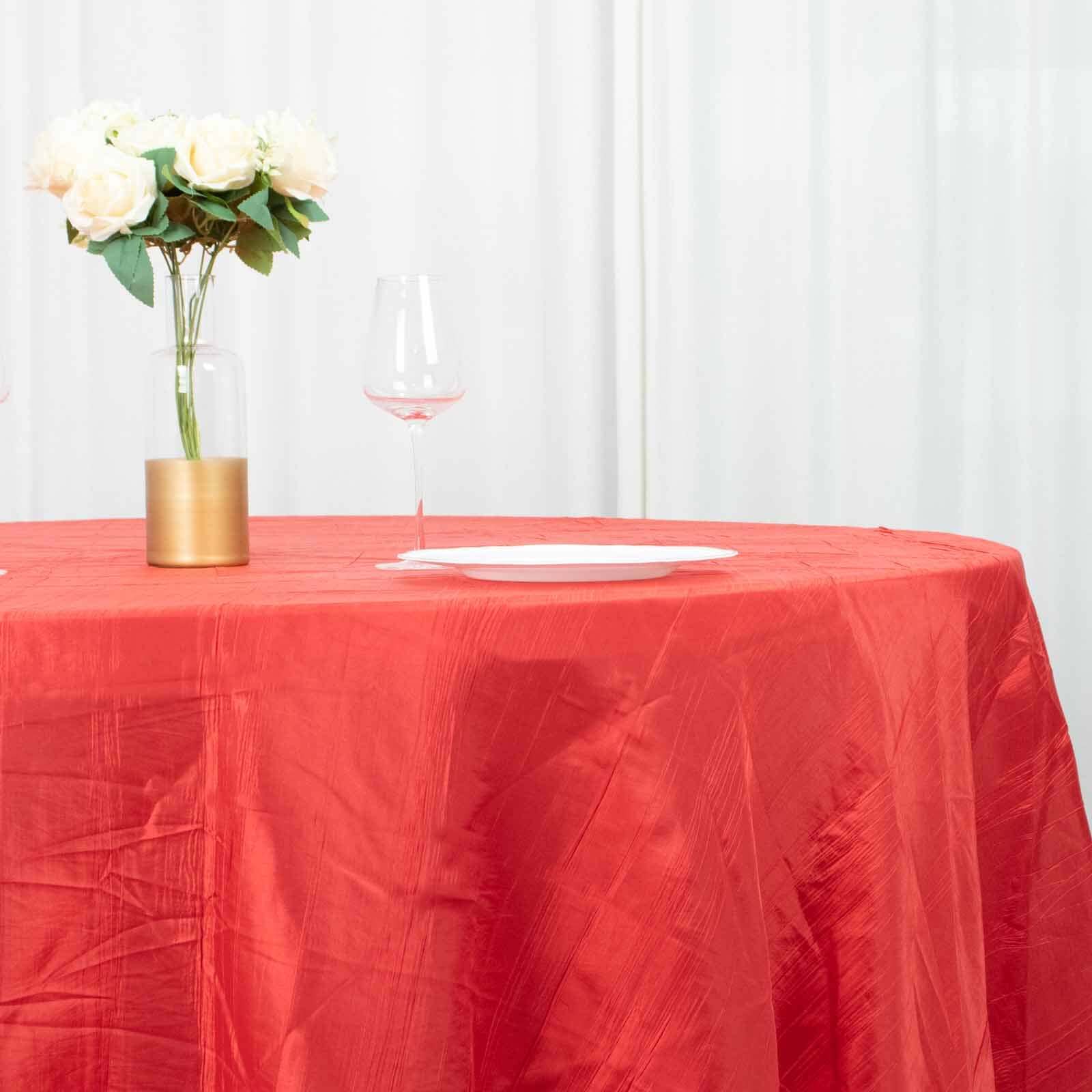 Taffeta 120 Round Tablecloth Red - Seamless Accordion Crinkle Table Cover