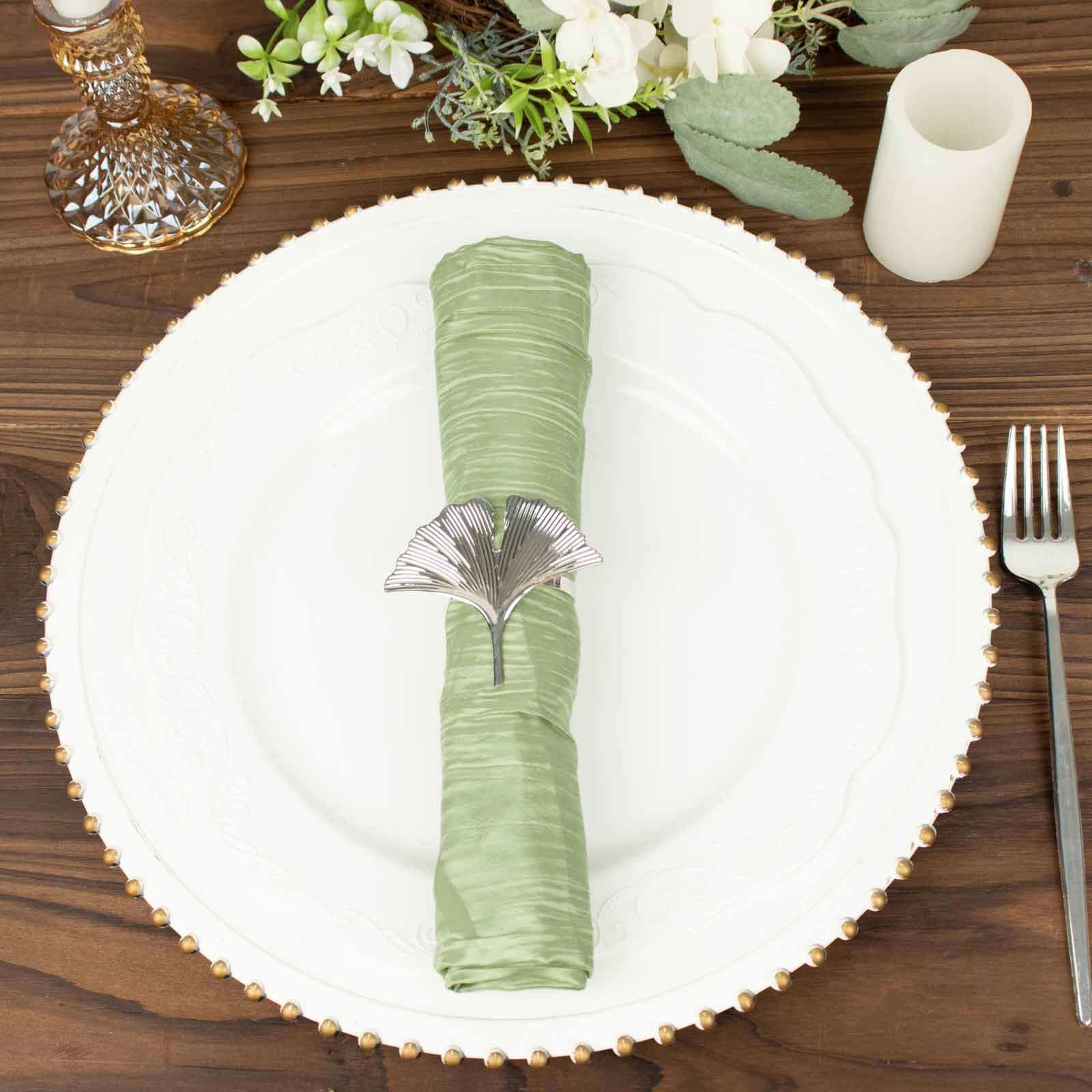 5 Pack Taffeta 20x20 Napkins Sage Green - Accordion Crinkle Dinner Napkins