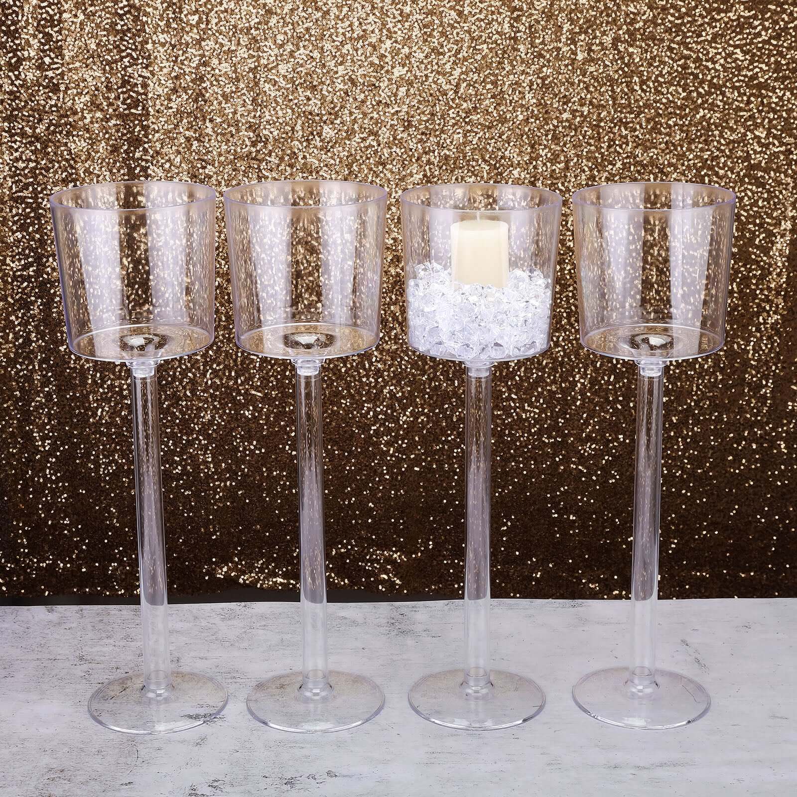 4-Pack Plastic Flower Vases Cylinder Wine Cup Design Clear - Fillable Long Stem Floral Centerpieces 18