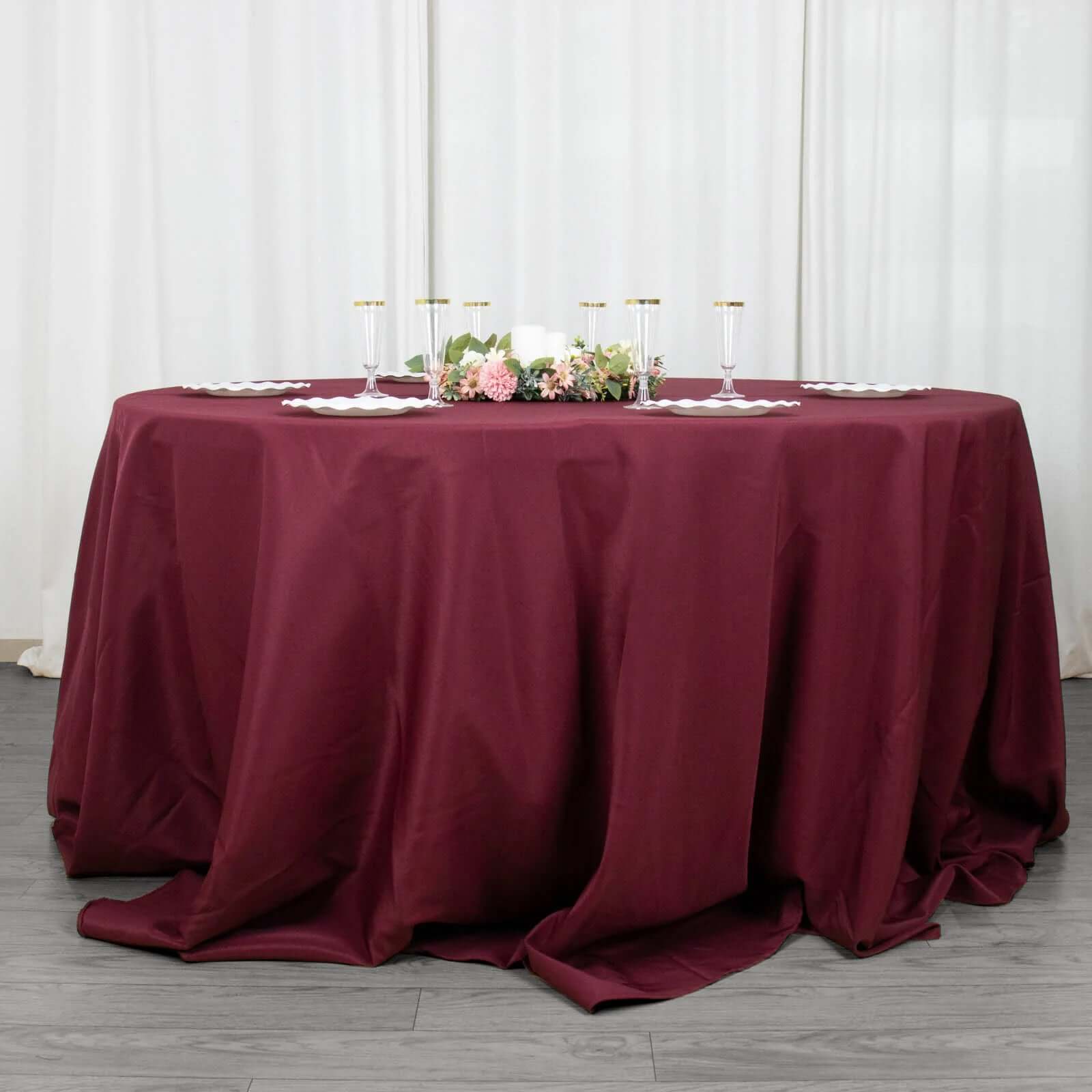 Premium Polyester 132 Round Tablecloth Burgundy - Seamless 220GSM Wrinkle-Resistant Table Cover