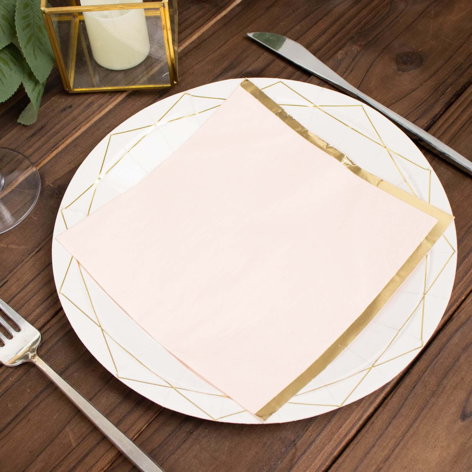 50-Pack Paper Beverage Napkins with Gold Foil Edge Blush - Disposable 2 Ply Cocktail Napkins for Events 6.5x6.5