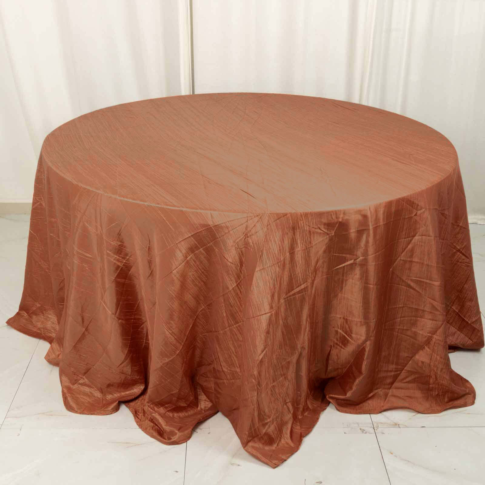 Taffeta 132 Round Tablecloth Terracotta (Rust) - Seamless Accordion Crinkle Table Cover