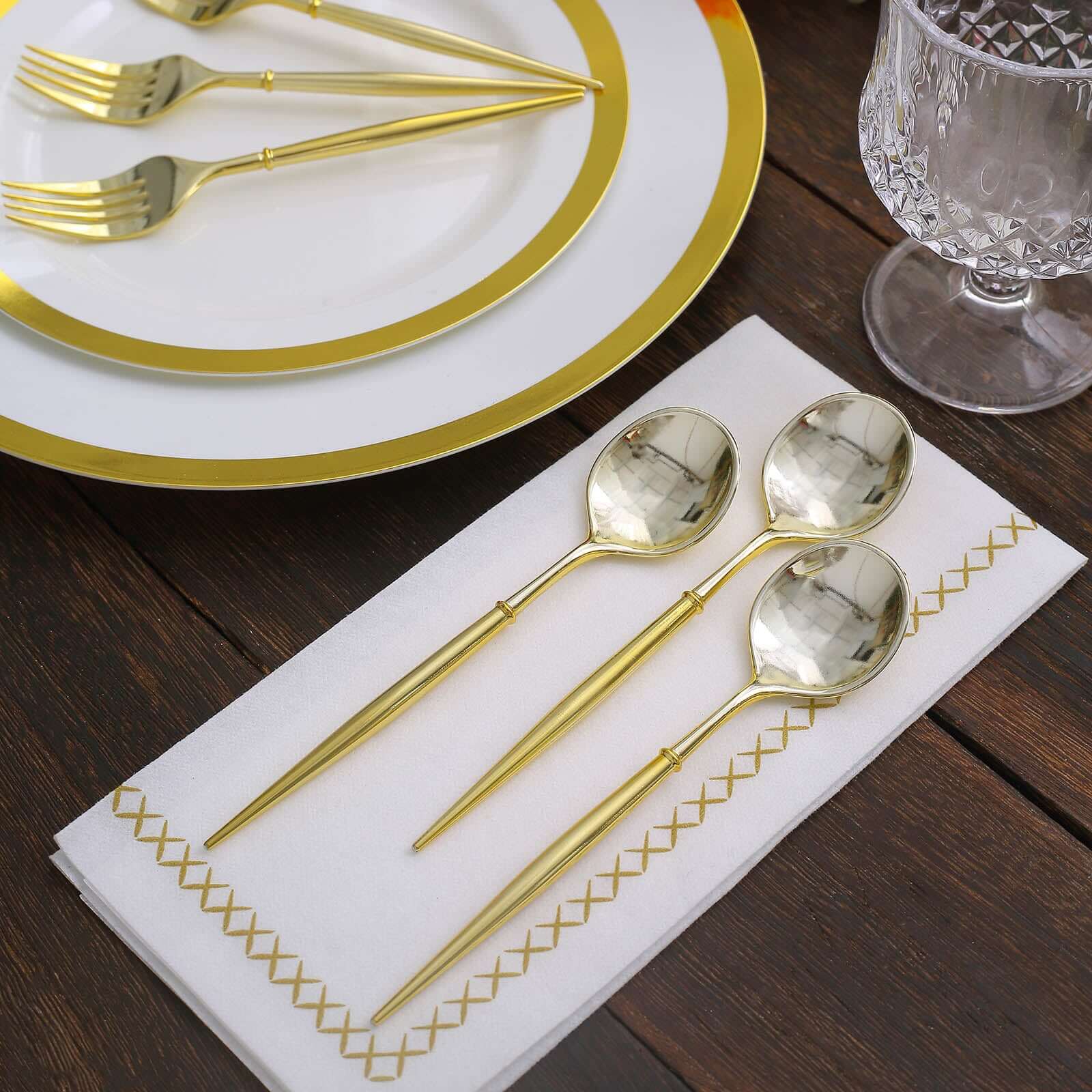 24-Pack Plastic Fork and Spoon Set Metallic Gold - Heavy Duty Disposable Modern Utensils 6