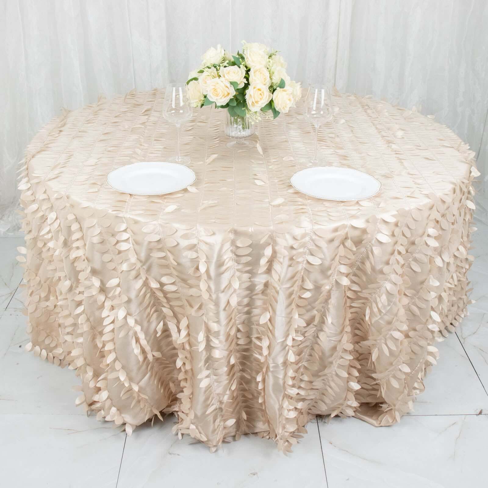 Taffeta 132 Round Tablecloth Beige 3D | 3D Leaf Petal Design Seamless Table Cover