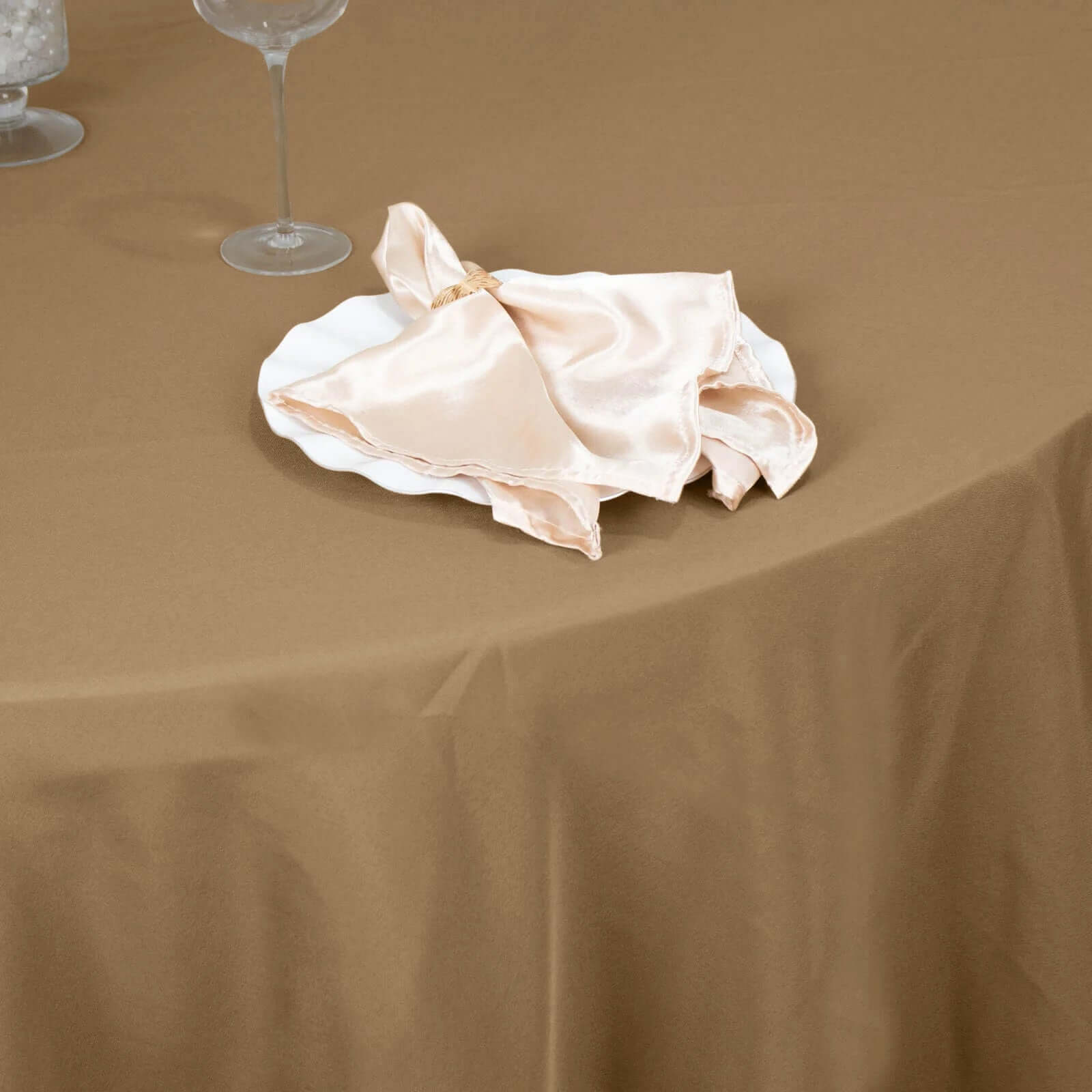 Polyester 108 Round Tablecloth Taupe - Wrinkle-Resistant Table Cover