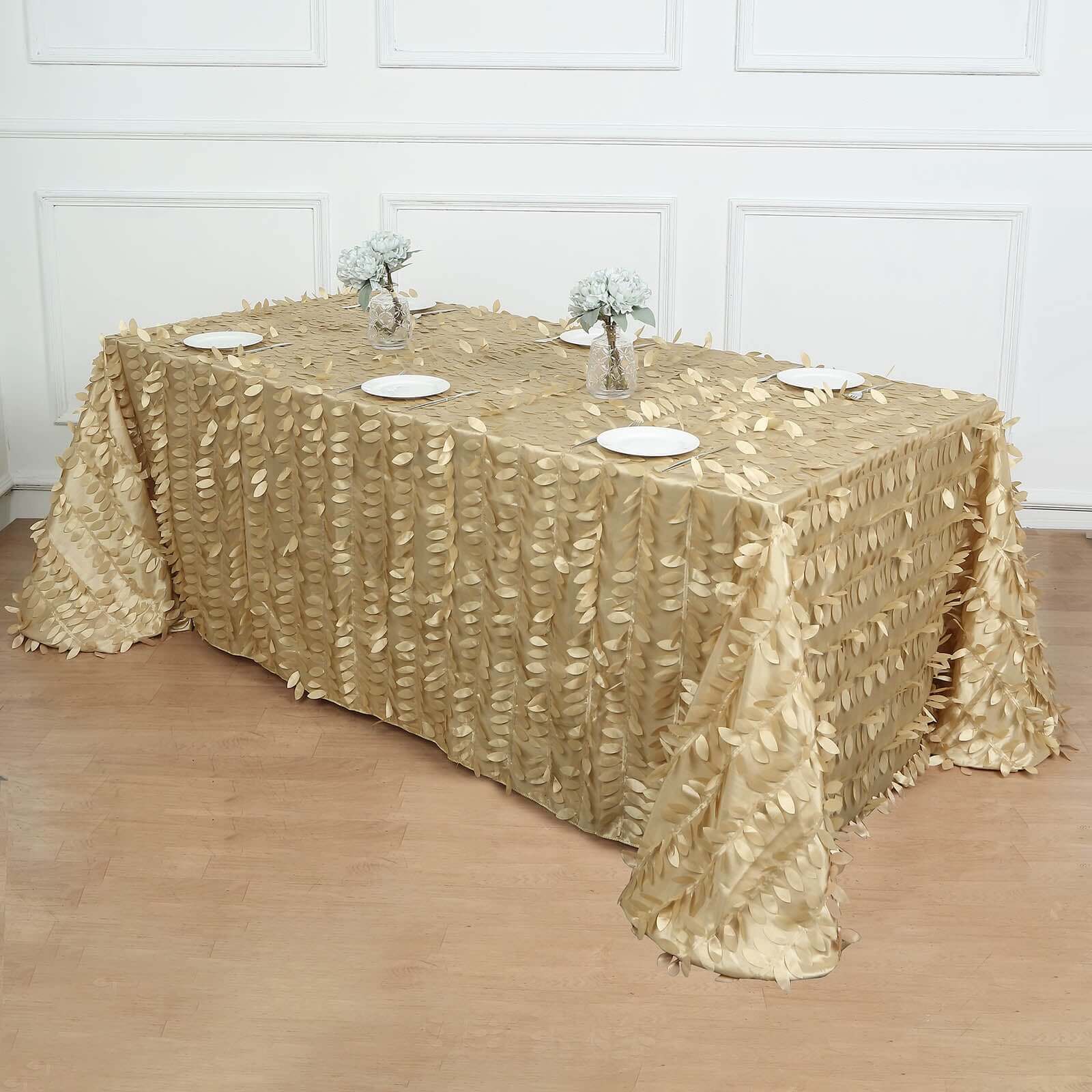 Taffeta 90x156 Rectangle Tablecloth Champagne | 3D Leaf Petal Design Seamless Table Cover