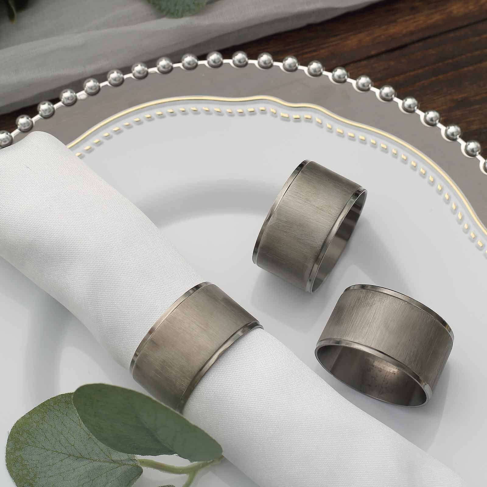 4 Pack Vintage Brushed Ribbed Copper Napkin Rings, Dinner Napkin Holders