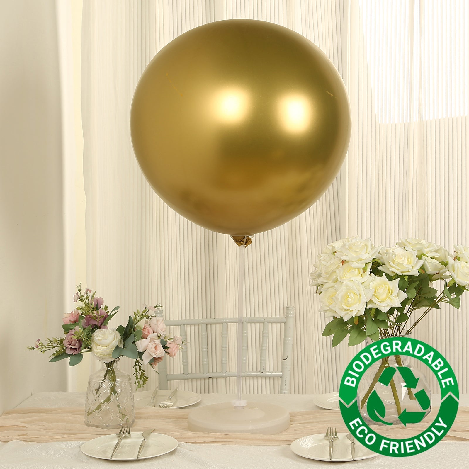 5 Pack Metallic Chrome Gold Biodegradable Balloons, 36 Large Round Eco-friendly Thickened Latex Party Balloons