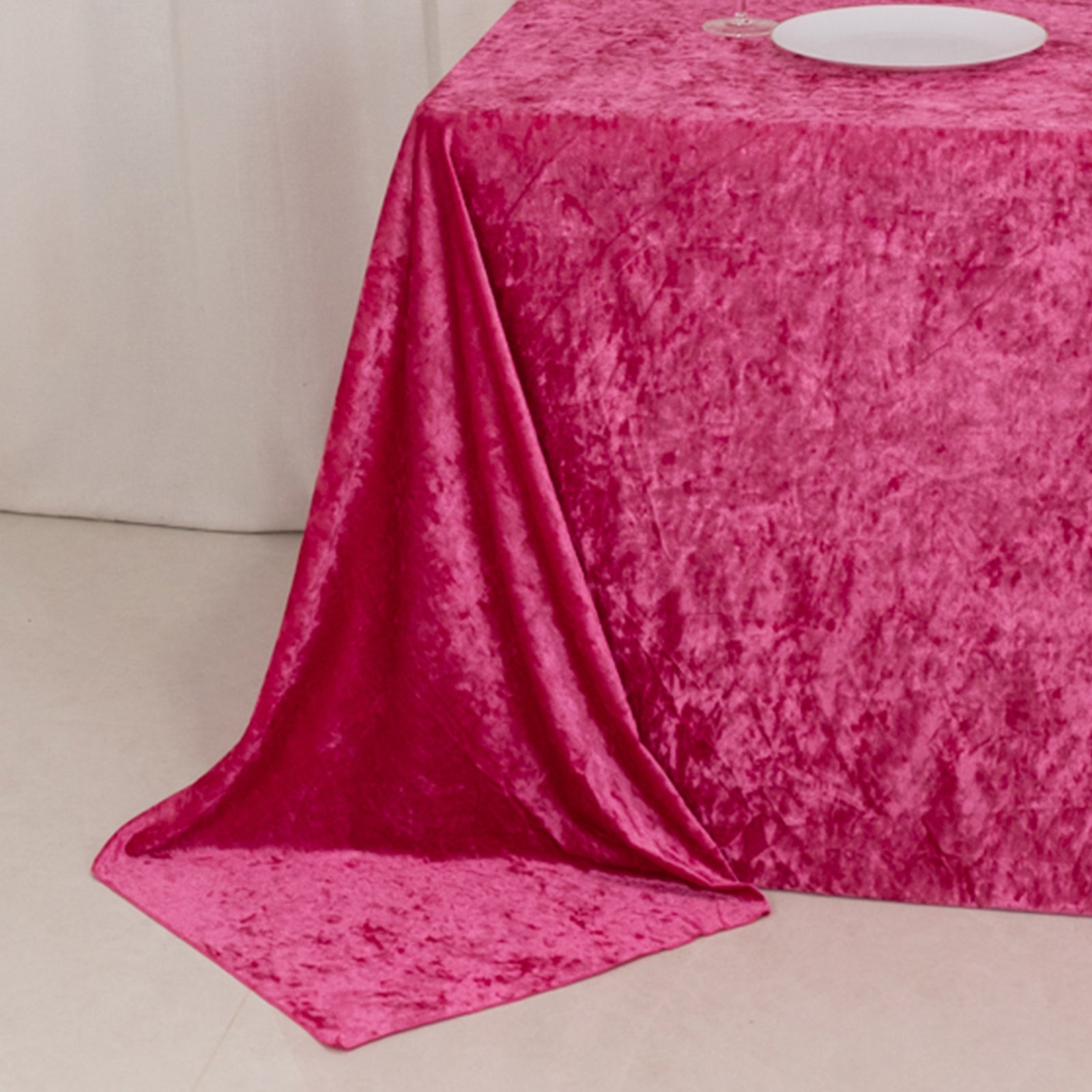 Premium Crushed Velvet 90x132 Rectangle Tablecloth Fuchsia - Reusable Soft & Seamless Table Cover