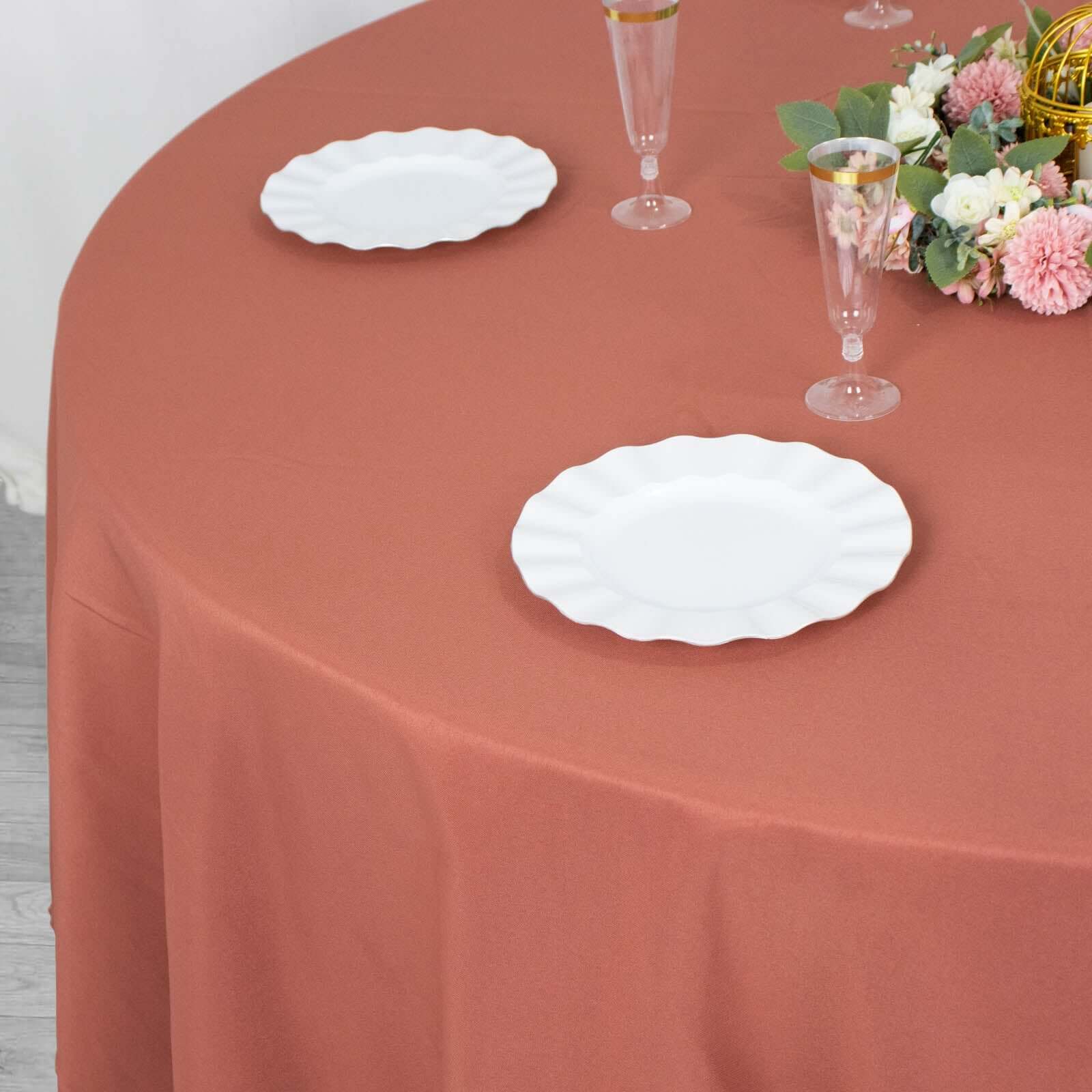 Premium Polyester 108 Round Tablecloth Terracotta (Rust) - Wrinkle-Resistant 220GSM Table Cover