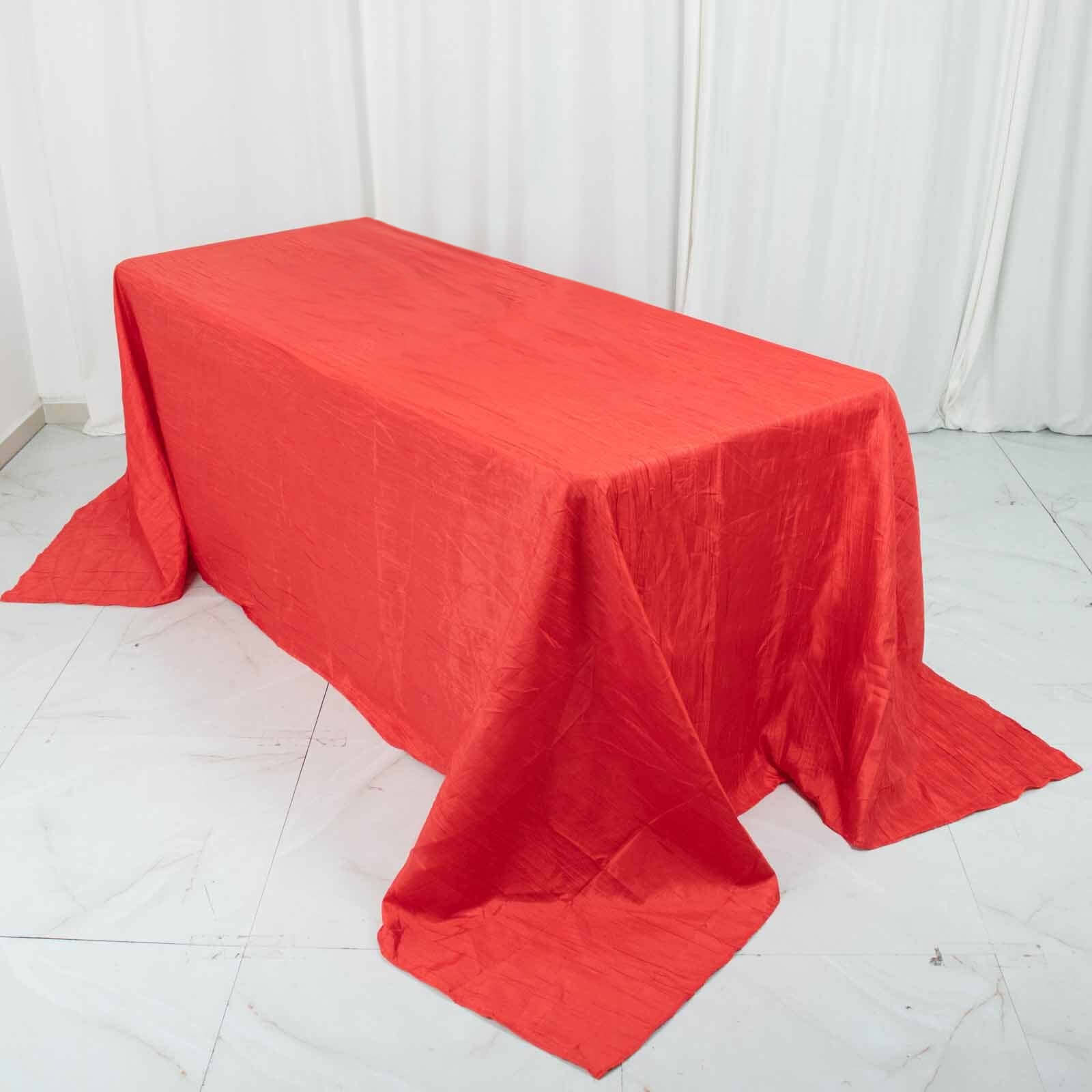 Taffeta 90x132 Rectangle Tablecloth Red - Seamless Accordion Crinkle Table Cover