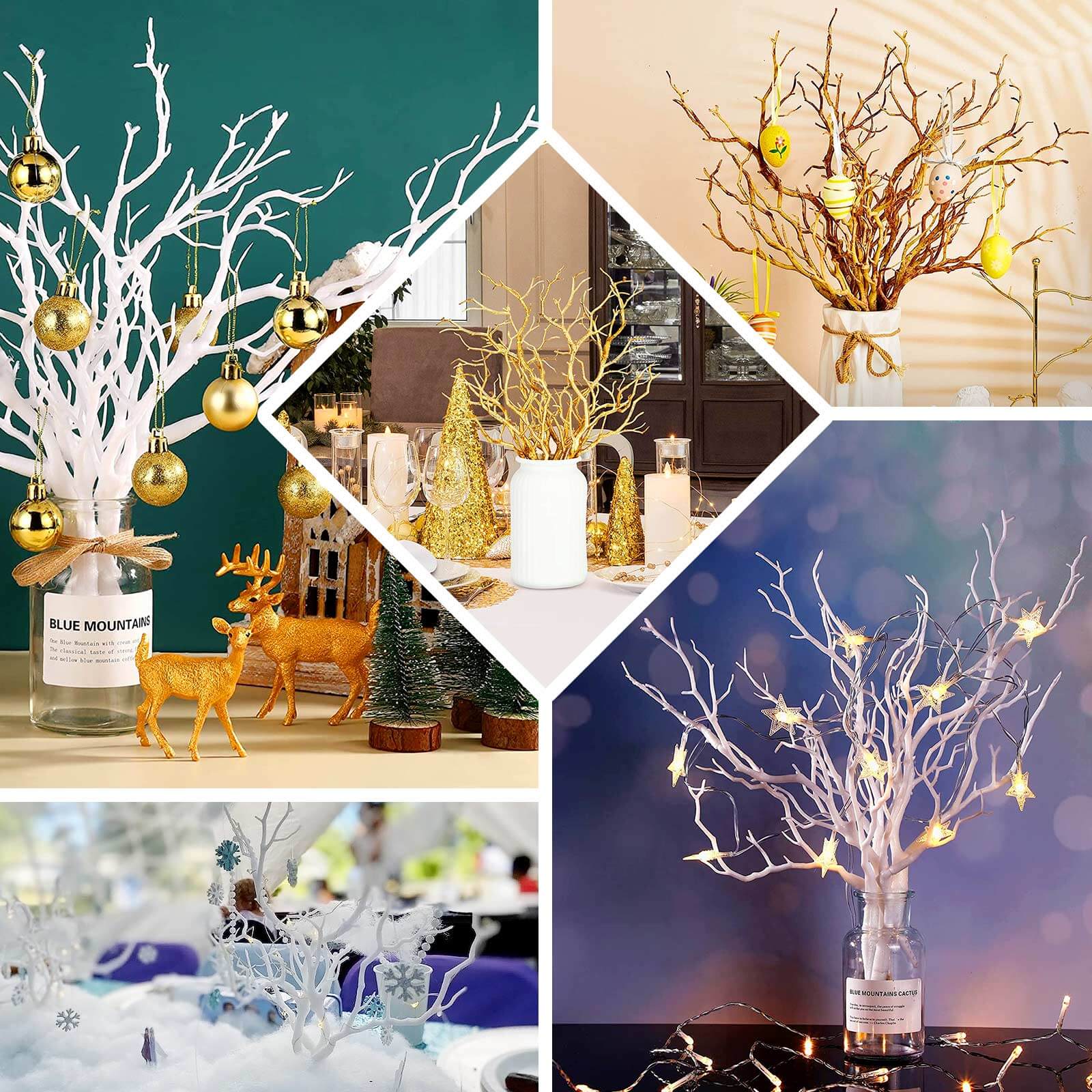 10-Pack Artificial Manzanita Tree Branch White - Flexible Faux Branches Dry Craft Plant Twigs Decor for Vase Filler Home Wedding Centerpiece Ornament 14