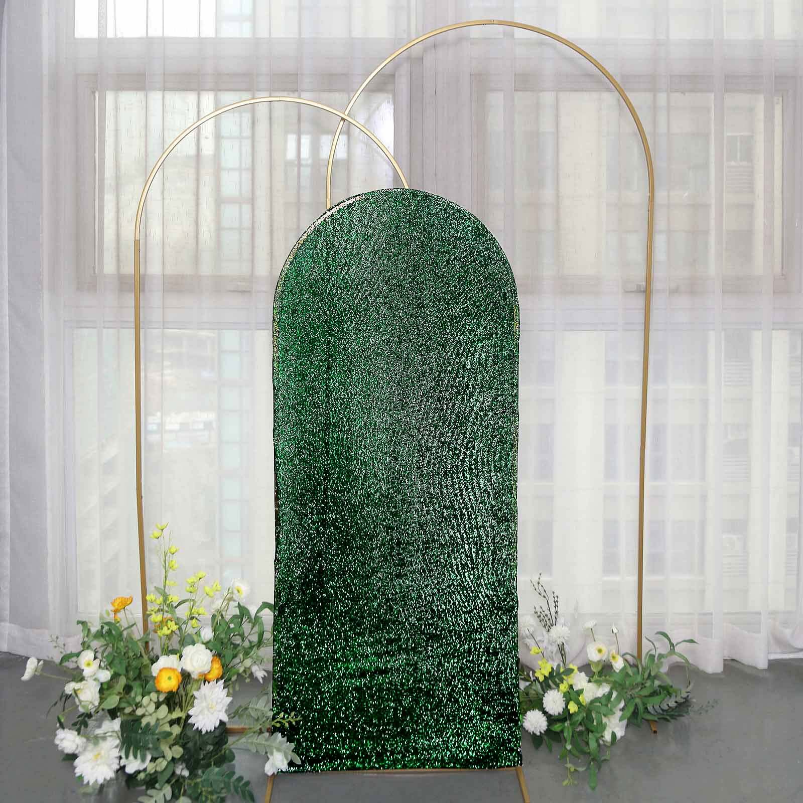 5ft Hunter Emerald Green Shimmer Tinsel Spandex Chiara Backdrop Stand Cover For Fitted Round Top Wedding Arch