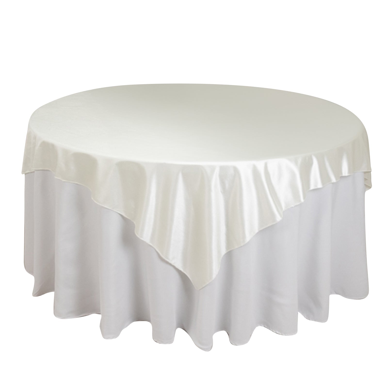 Premium Scuba 70x70 Table Overlay Square Tablecloth Shimmer Pearl White - Wrinkle Free & Stain Resistant Table Cover for Weddings and Parties