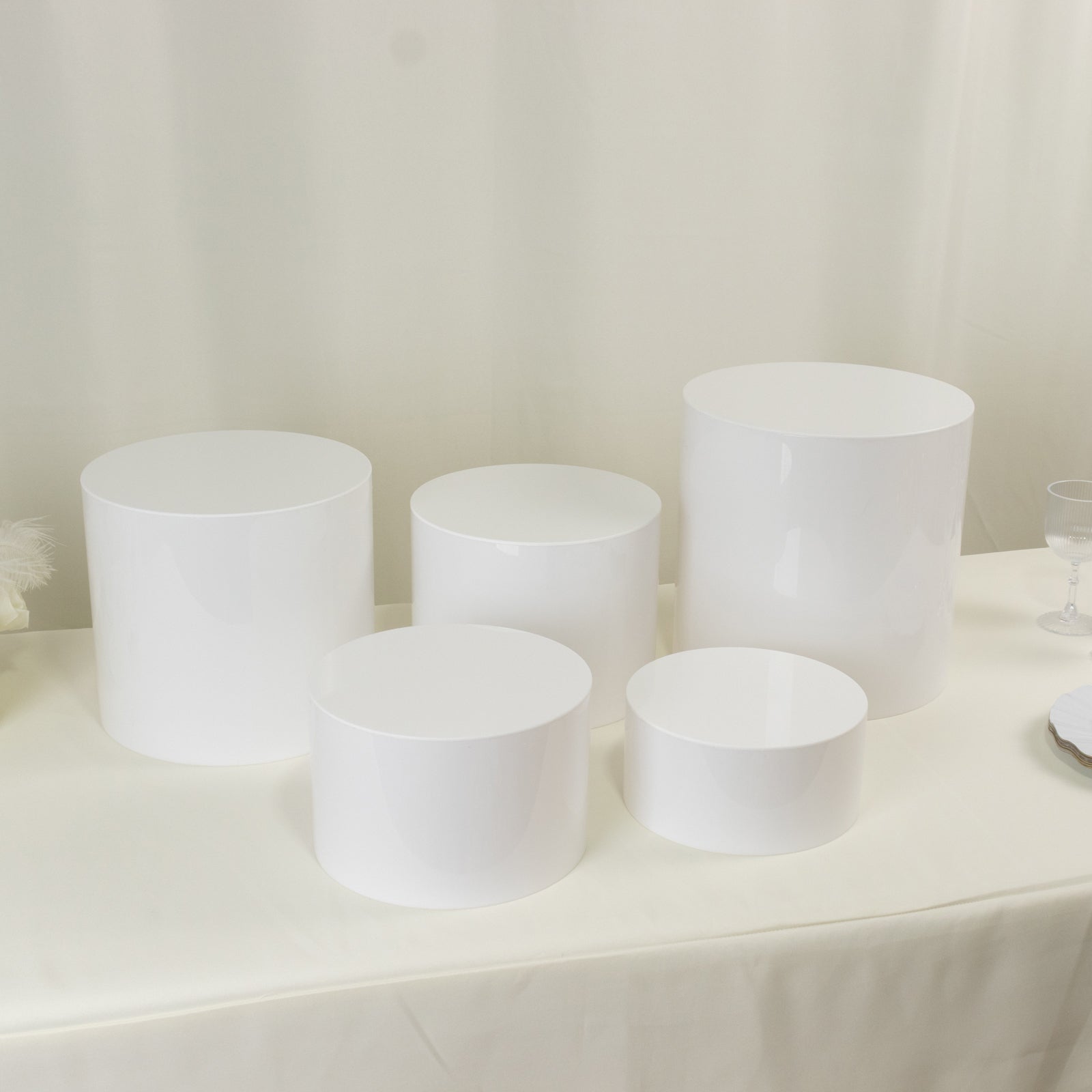 Set of 5 Acrylic Cake Stands Cylinder Design Round White - Display Risers for Events 4, 6, 8, 10, 12