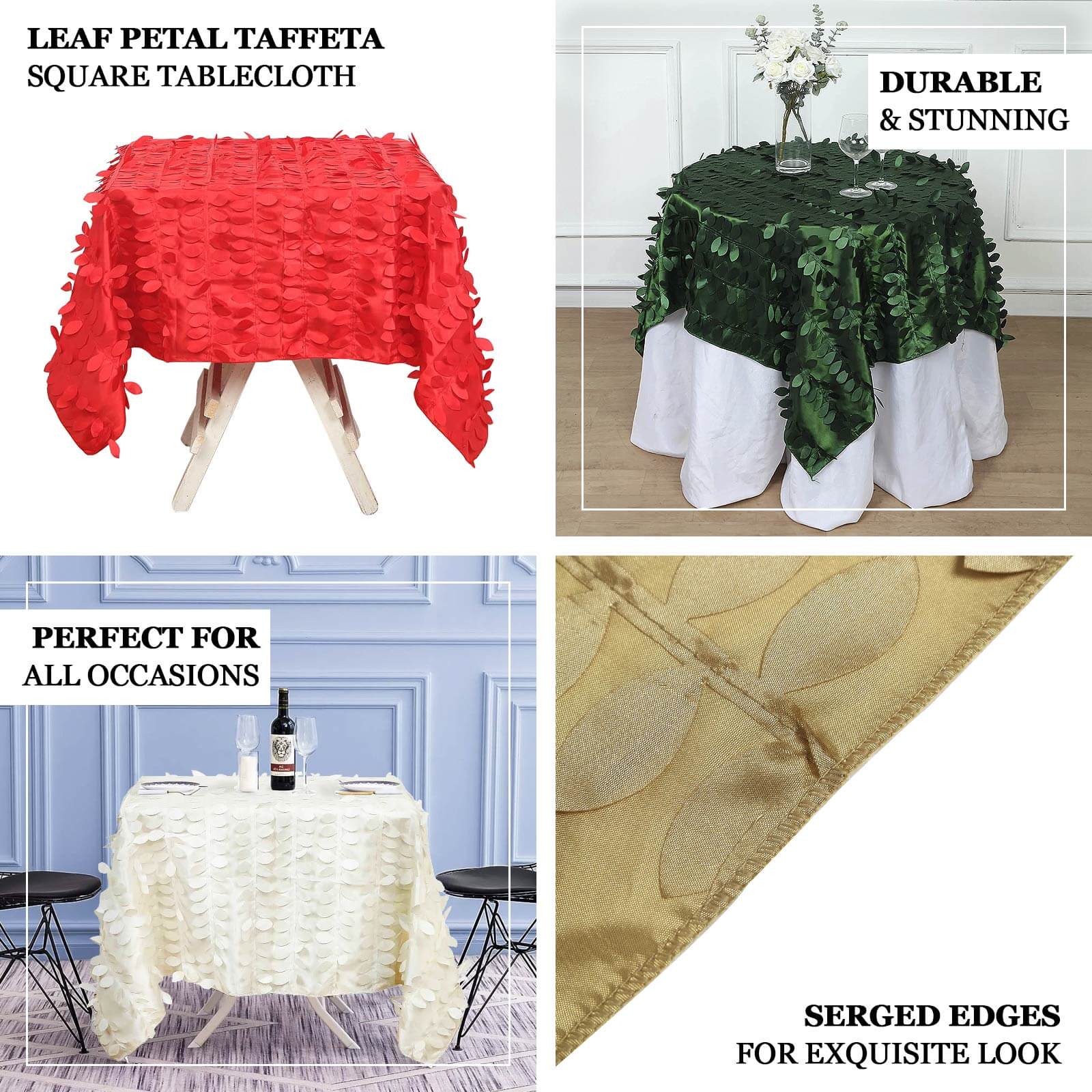 Taffeta 54x54 Square Tablecloth Green 3D Leaf Petal Table Cover