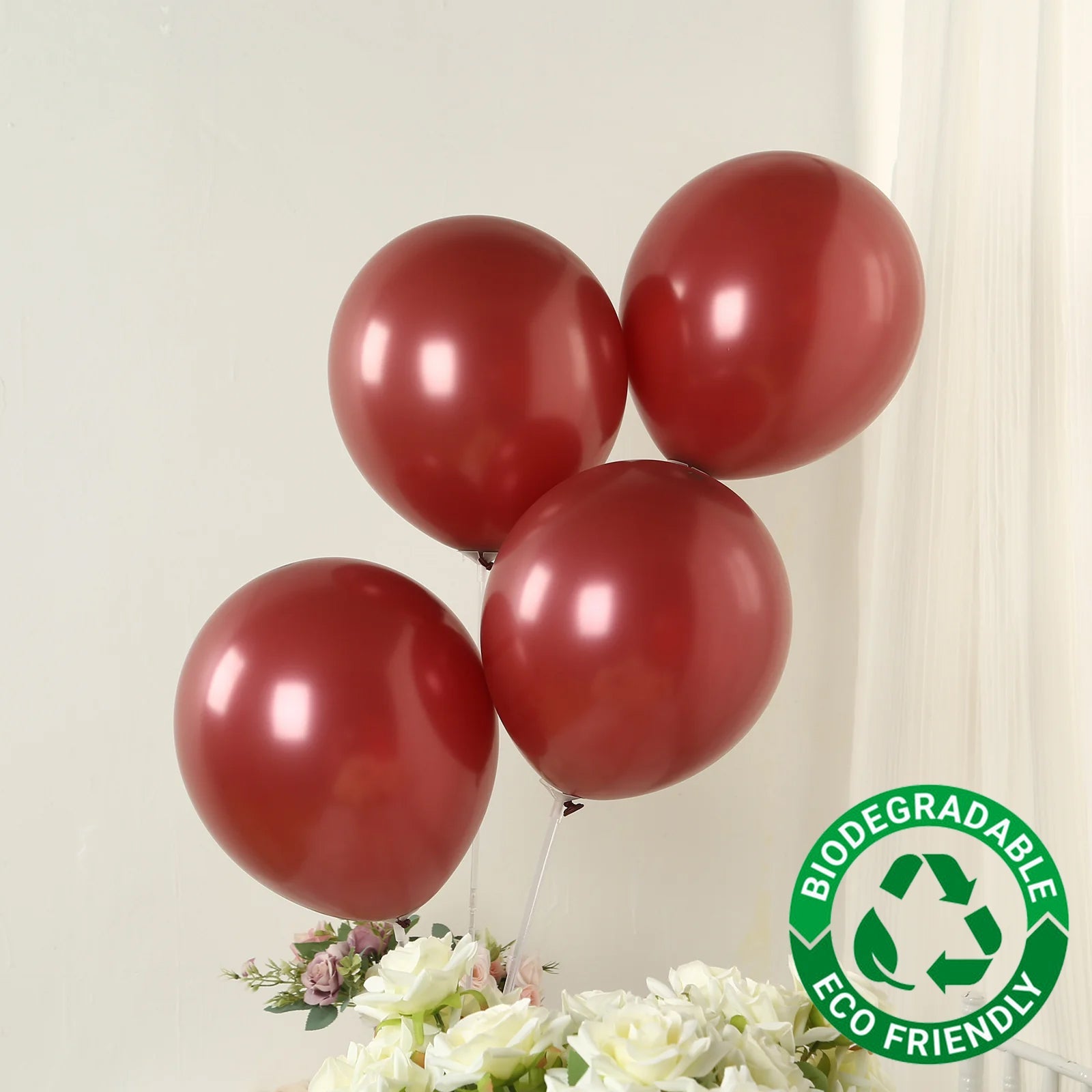 50 Pack Matte Pastel Burgundy Biodegradable Balloons 12, Round Eco-friendly Thick Latex Party Balloons