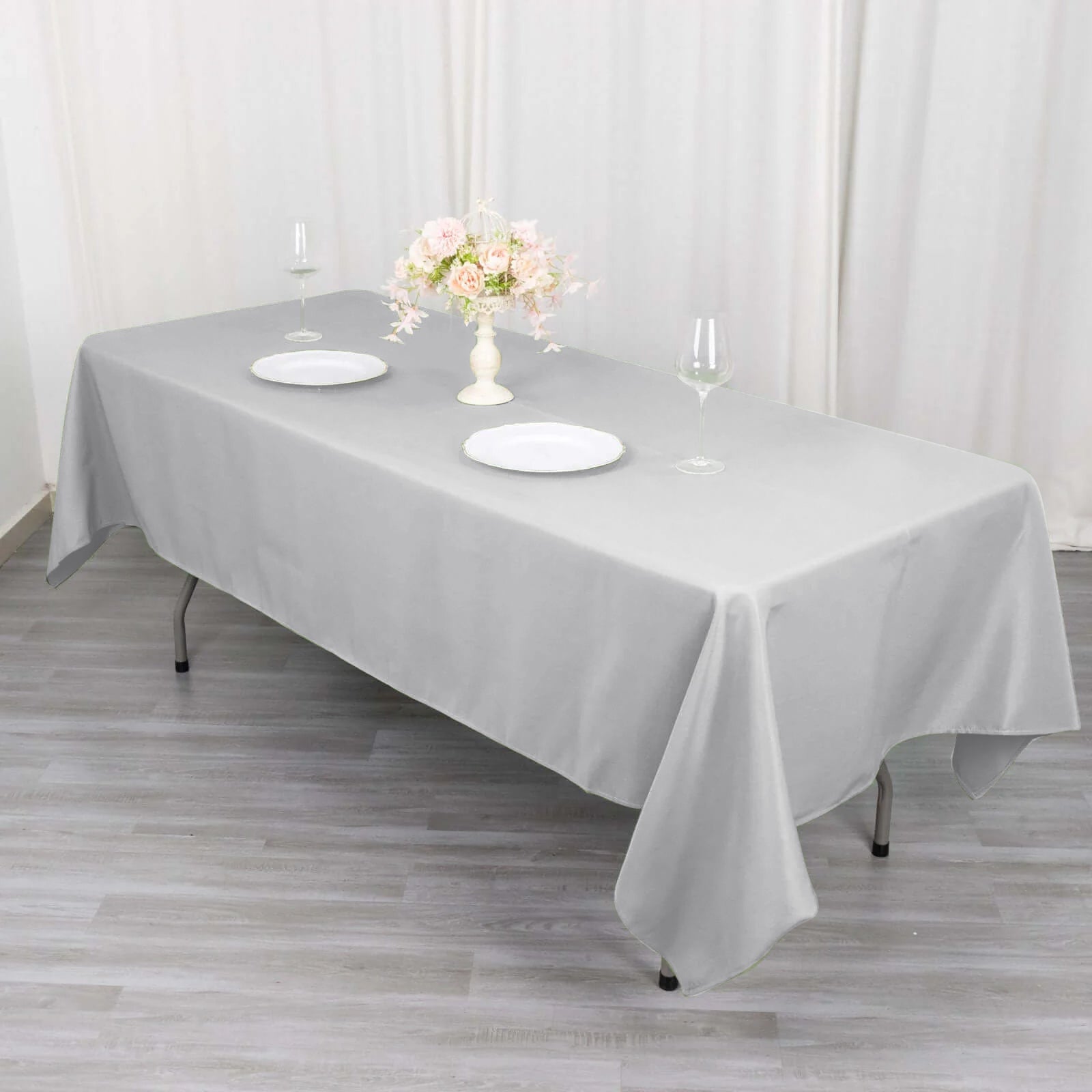 Premium Polyester 60x102 Rectangle Tablecloth Silver - Durable 220GSM Wrinkle-Resistant Table Cover