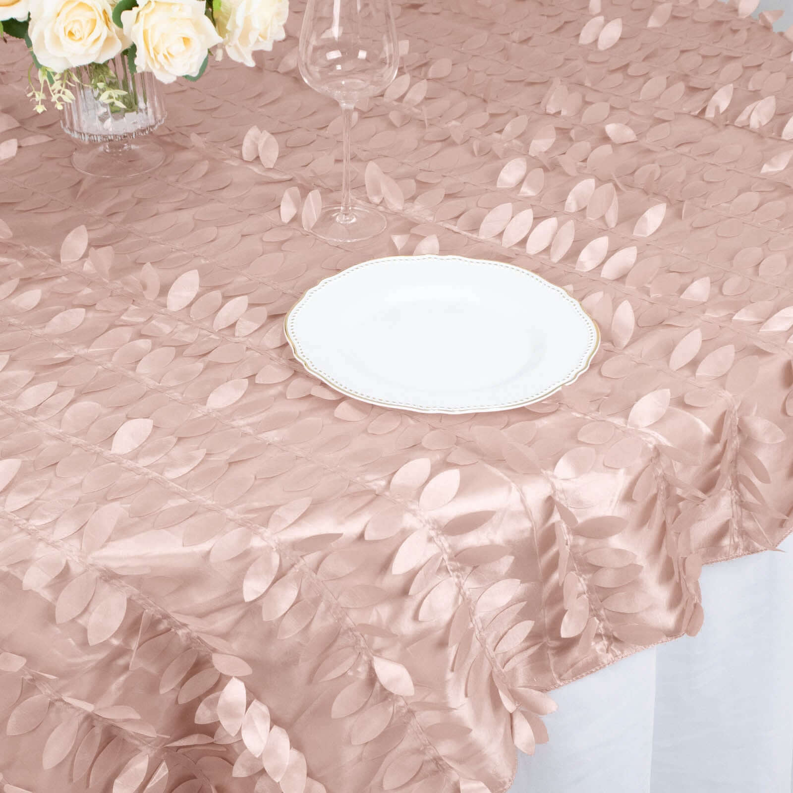 Taffeta 72x72 Table Overlay Square Tablecloth Dusty Rose - 3D Leaf Petal Table Cover