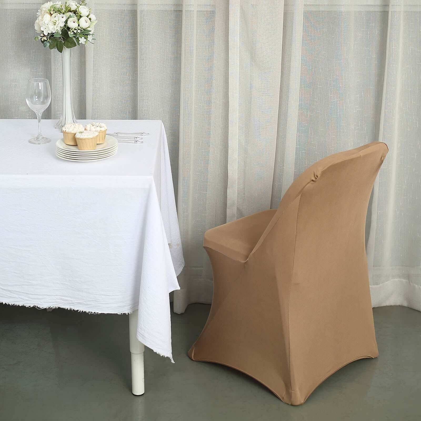 Stretch Spandex Chair Cover Taupe for Folding Chairs - Reusable & Wrinkle-Resistant 160GSM Fitted Slipcover