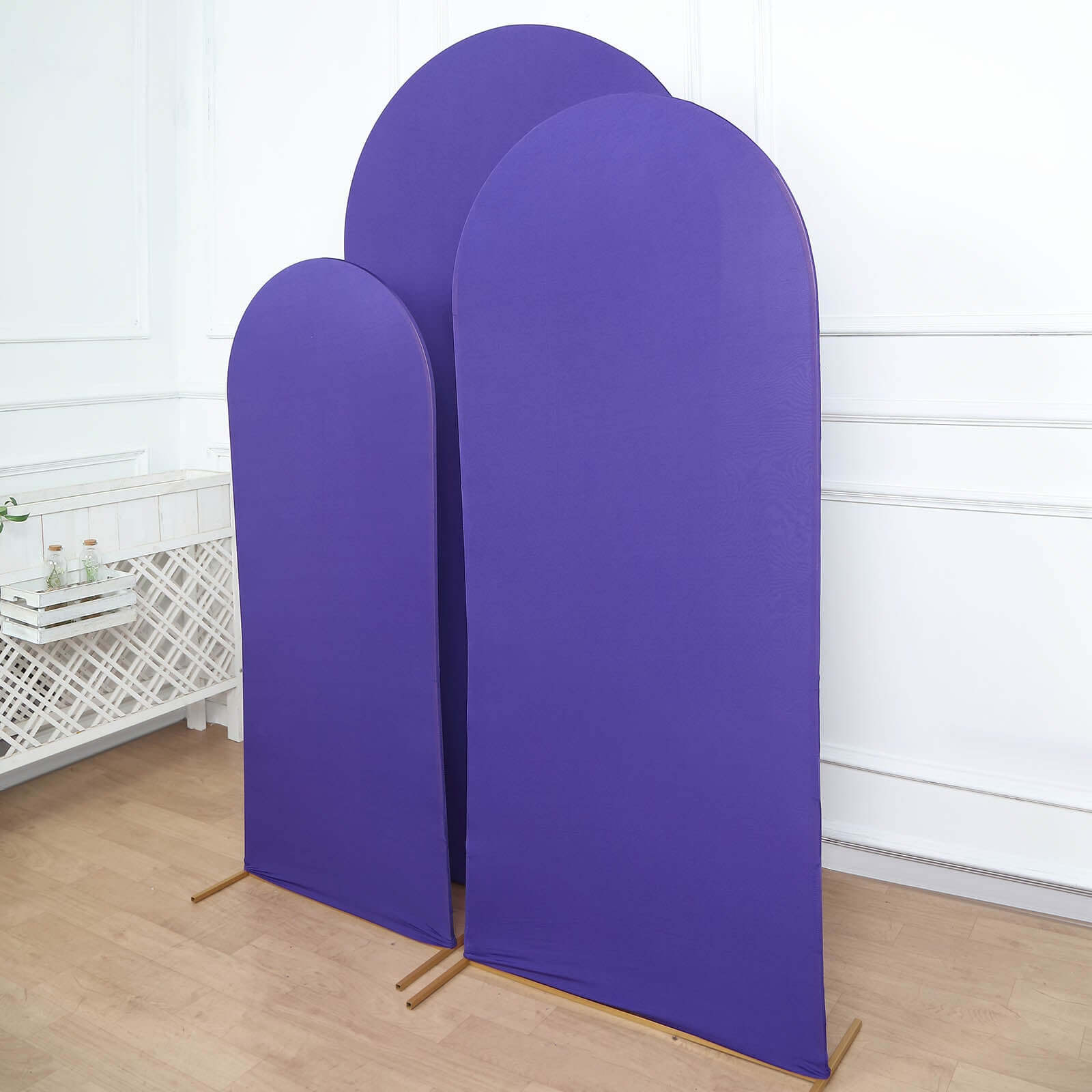 Set of 3 Matte Purple Spandex Fitted Chiara Backdrop Stand Cover For Round Top Wedding Arch - 5ft, 6ft, 7ft