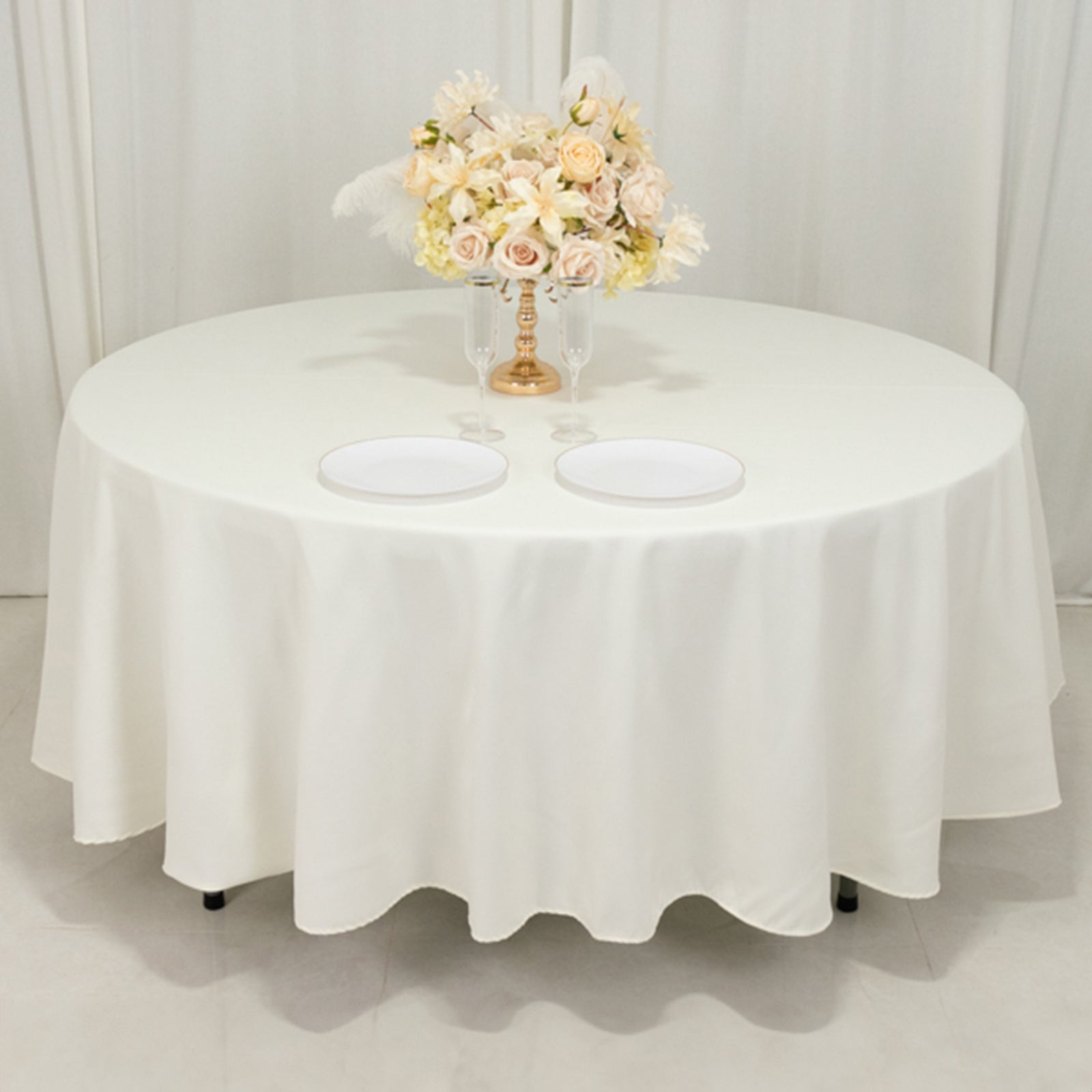 Cotton Blend 108 Round Tablecloth Ivory - Wrinkle-Resistant Design