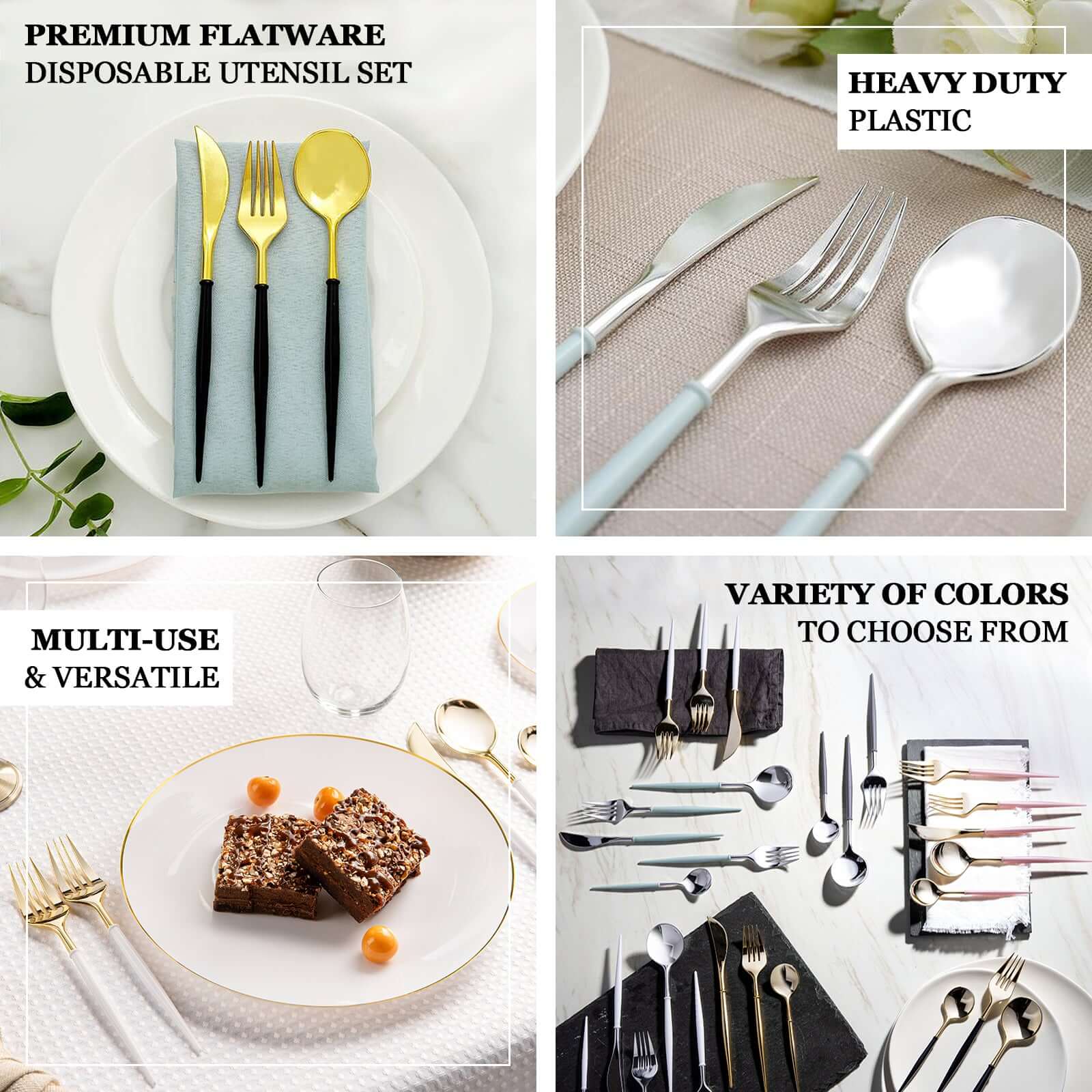 24-Pack Plastic Fork and Spoon Set Gold/Black - Heavy Duty Disposable Modern Utensils 6