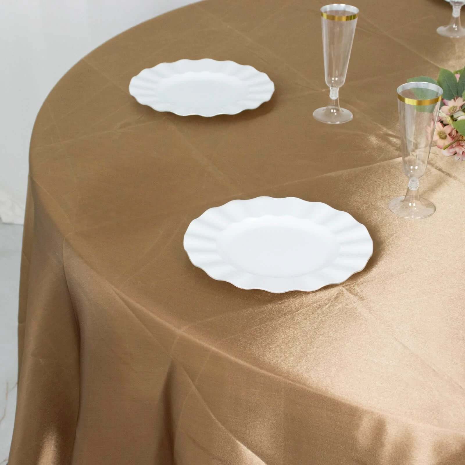 Satin 120 Round Tablecloth Taupe - Stylish Seamless Table Cover