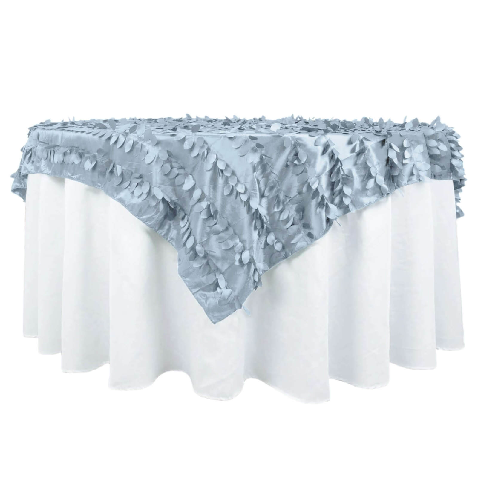 Taffeta 72x72 Table Overlay Square Tablecloth Dusty Blue - 3D Leaf Petal Table Cover