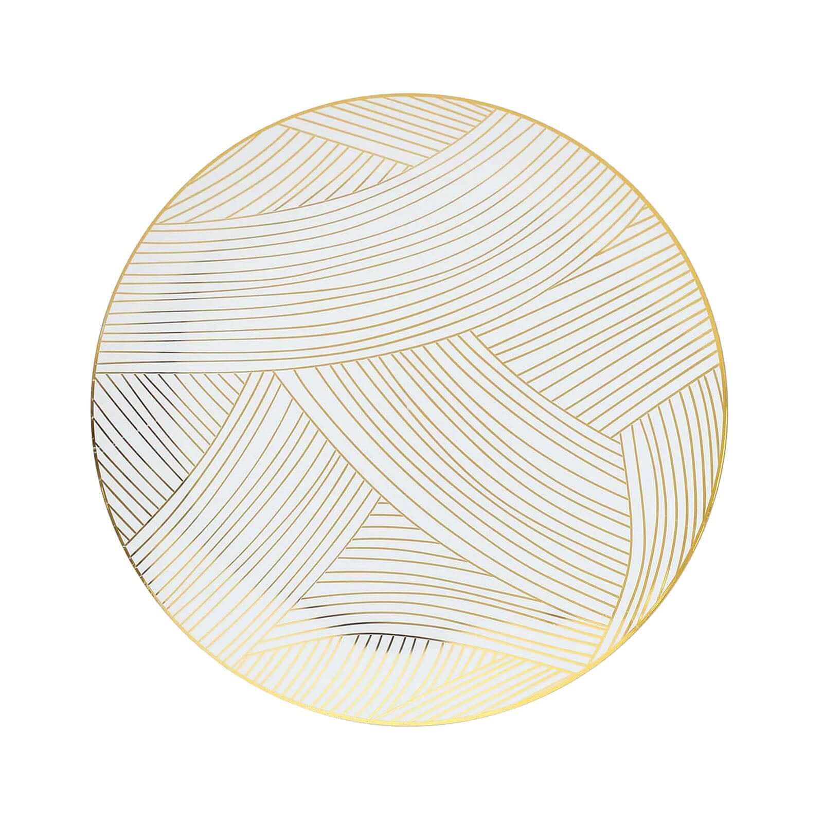 10-Pack Plastic 10 Round Dinner Plates in White with Gold Wave Brush Strokes Pattern - Disposable Party Plates for Modern & Classy Table Decor