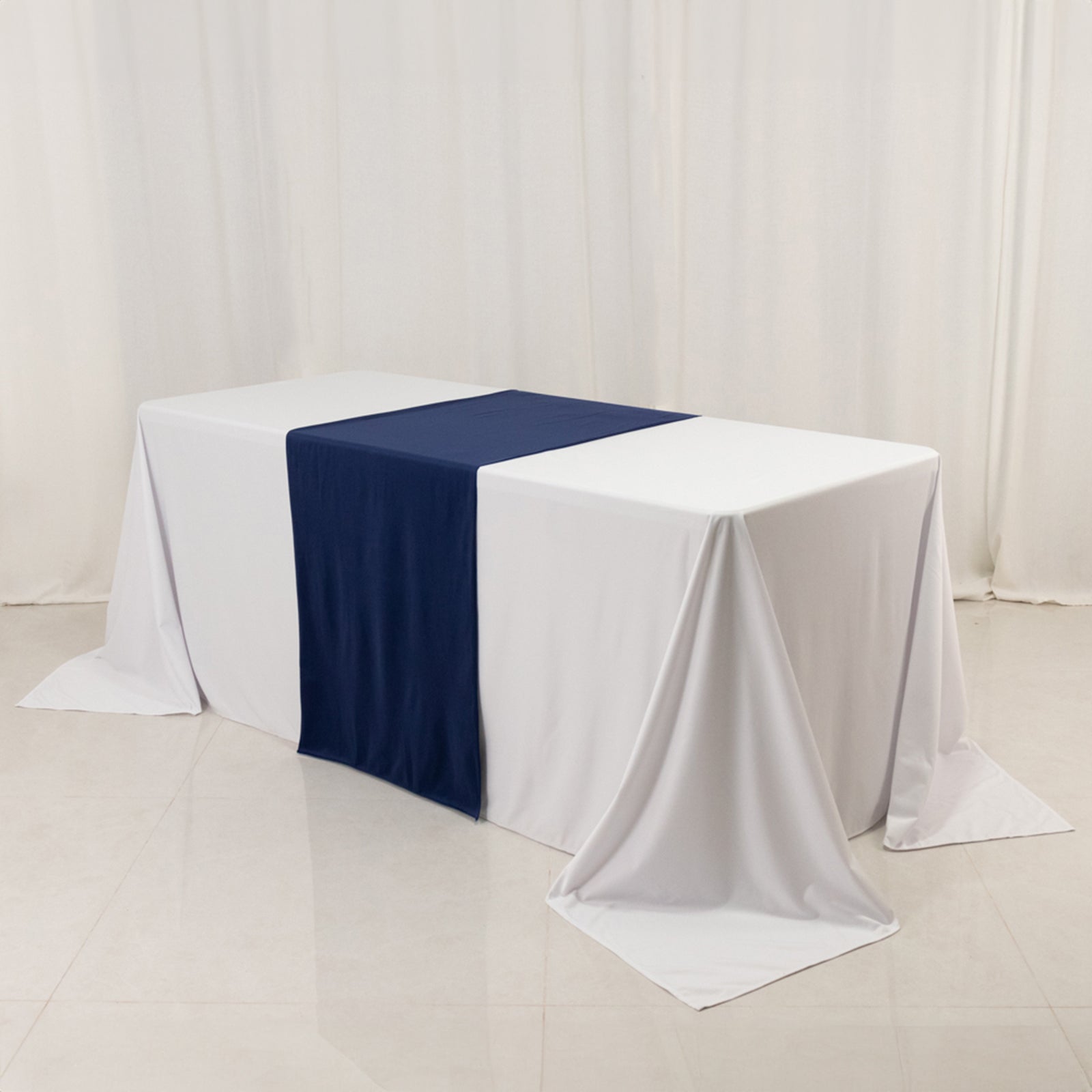 Wide Polyester 24x72 Table Runner Navy Blue - Durable Trade Show Table Linen