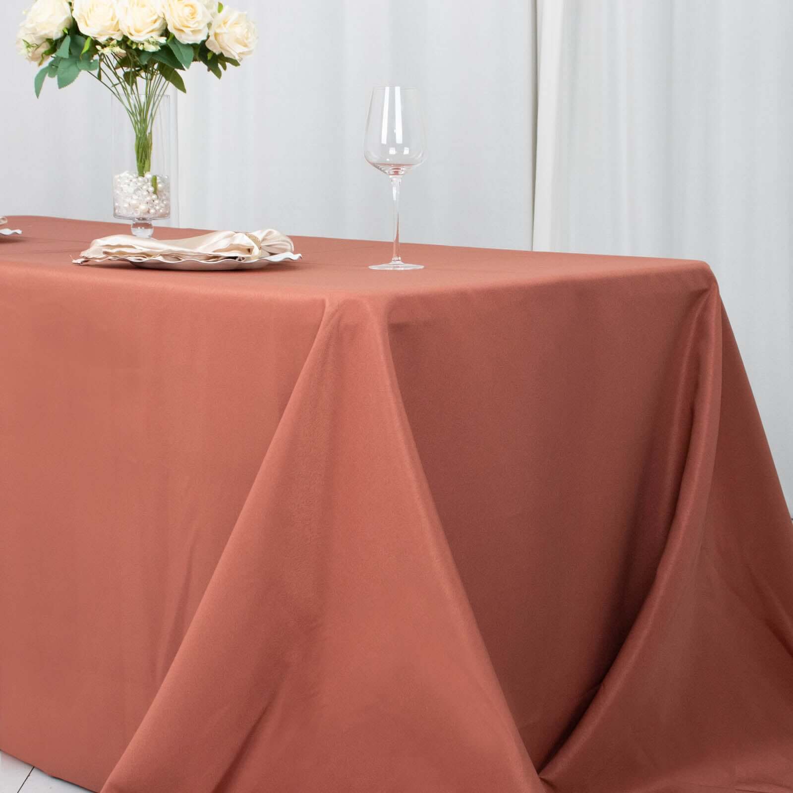 Premium Polyester 90x156 Rectangle Tablecloth Terracotta (Rust) - Seamless 220GSM Stain-Resistant Table Cover