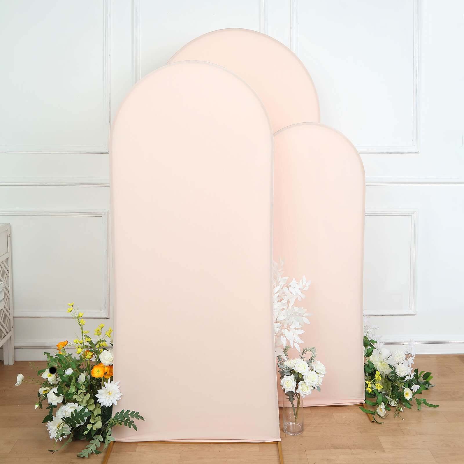 Set of 3 Matte Blush Spandex Fitted Chiara Backdrop Stand Cover For Round Top Wedding Arch - 5ft, 6ft, 7ft