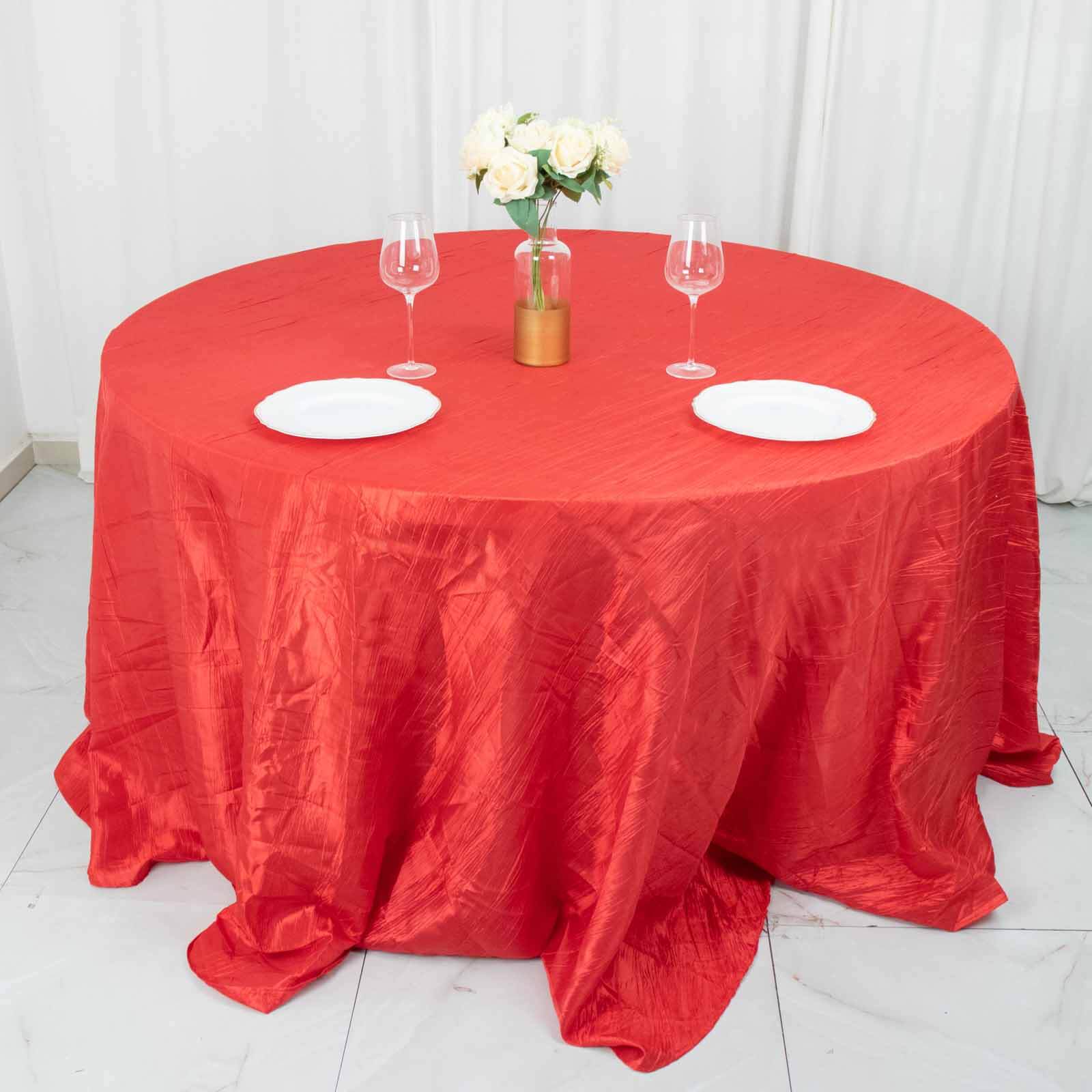Taffeta 132 Round Tablecloth Red - Seamless Accordion Crinkle Table Cover