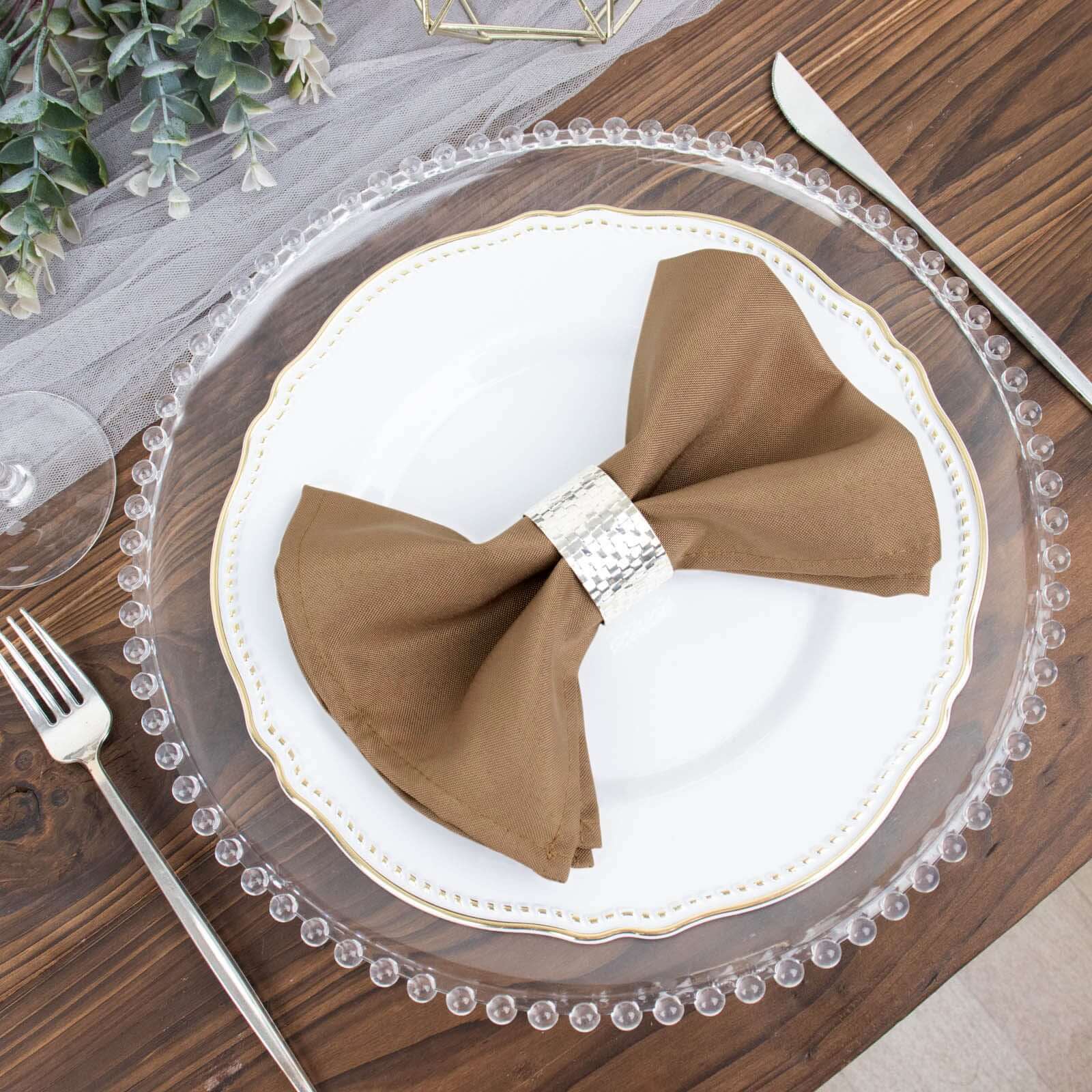 5 Pack Polyester 17x17 Napkins Taupe - Durable & Wrinkle Resistant Dinner Napkins