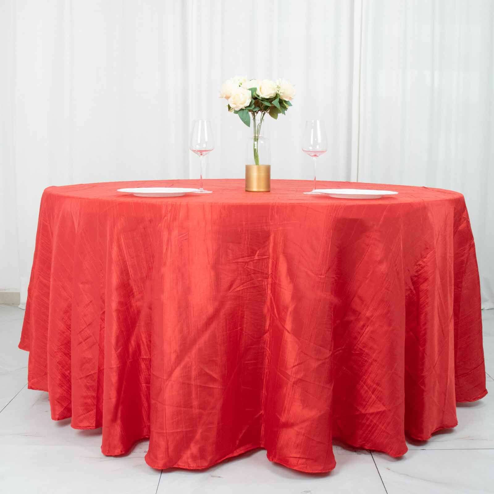 Taffeta 120 Round Tablecloth Red - Seamless Accordion Crinkle Table Cover