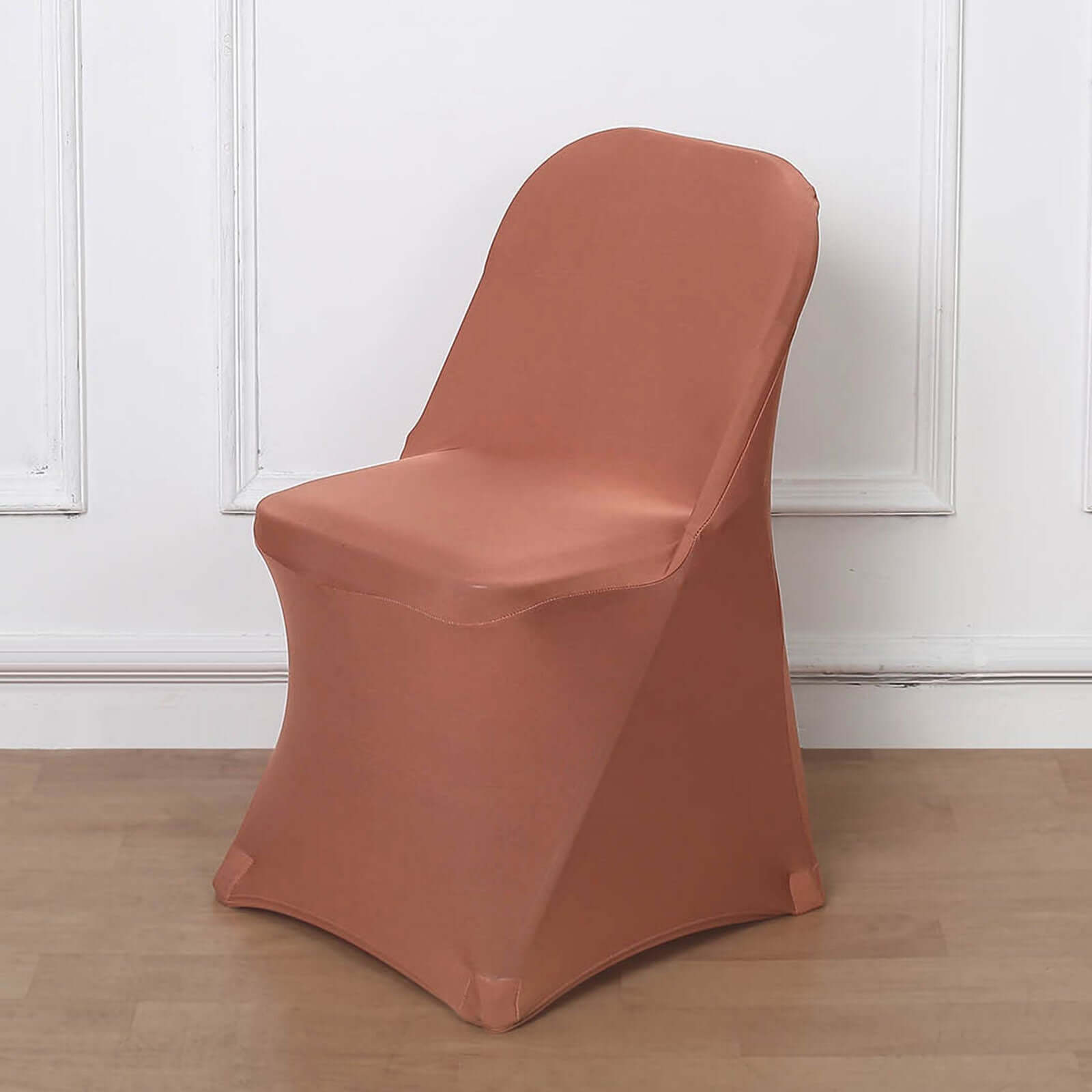 Stretch Spandex Chair Cover Terracotta (Rust) for Folding Chairs - Reusable & Wrinkle-Resistant 160GSM Fitted Slipcover