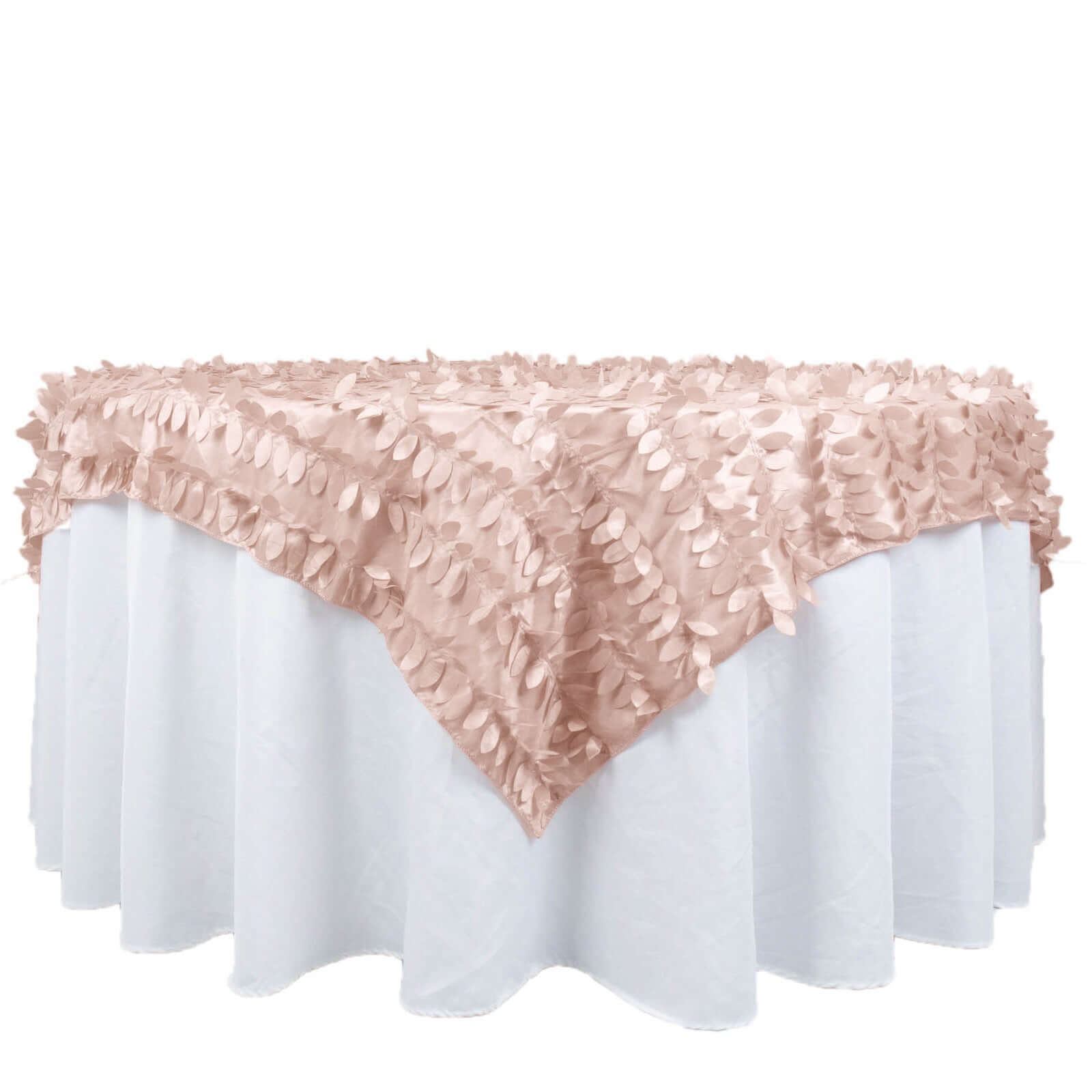 Taffeta 72x72 Table Overlay Square Tablecloth Dusty Rose - 3D Leaf Petal Table Cover