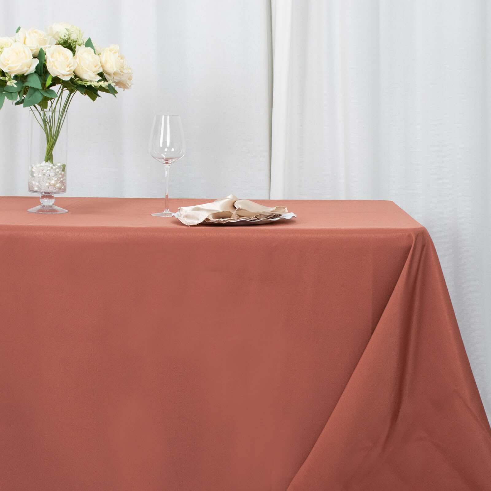 Premium Polyester 90x156 Rectangle Tablecloth Terracotta (Rust) - Seamless 220GSM Stain-Resistant Table Cover