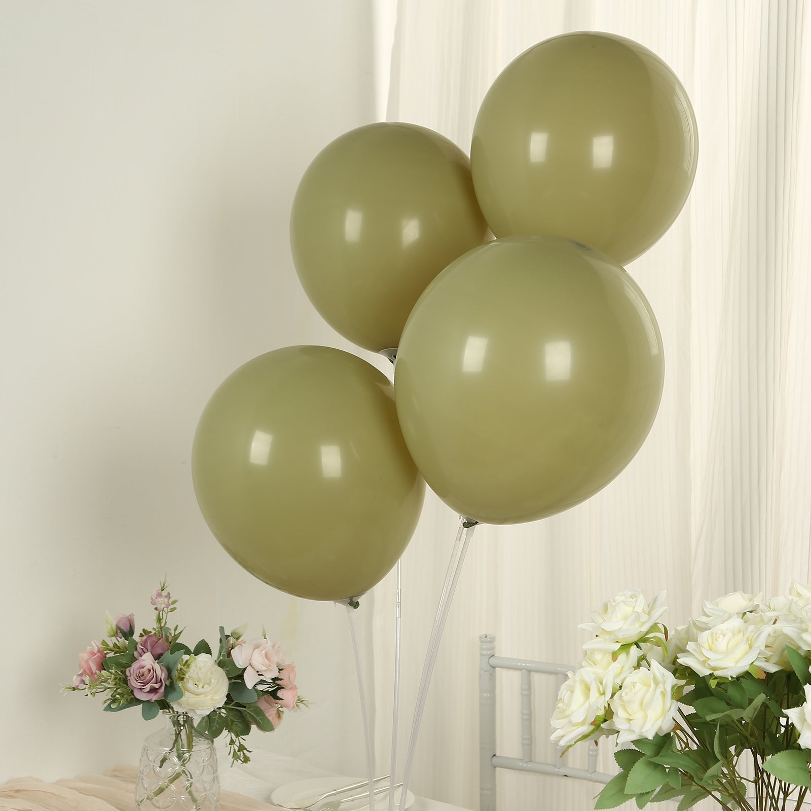 50 Pack Matte Pastel Olive Green Biodegradable Balloons 12, Round Eco-friendly Thick Latex Party Balloons