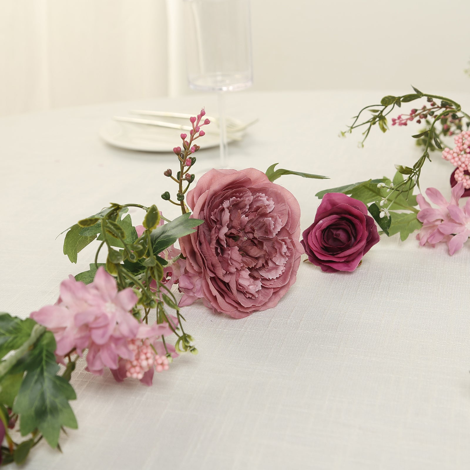 6ft Dusty Rose Silk Rose Peony Flower Garland, Mixed Floral Greenery Garland Artificial Hanging Vine